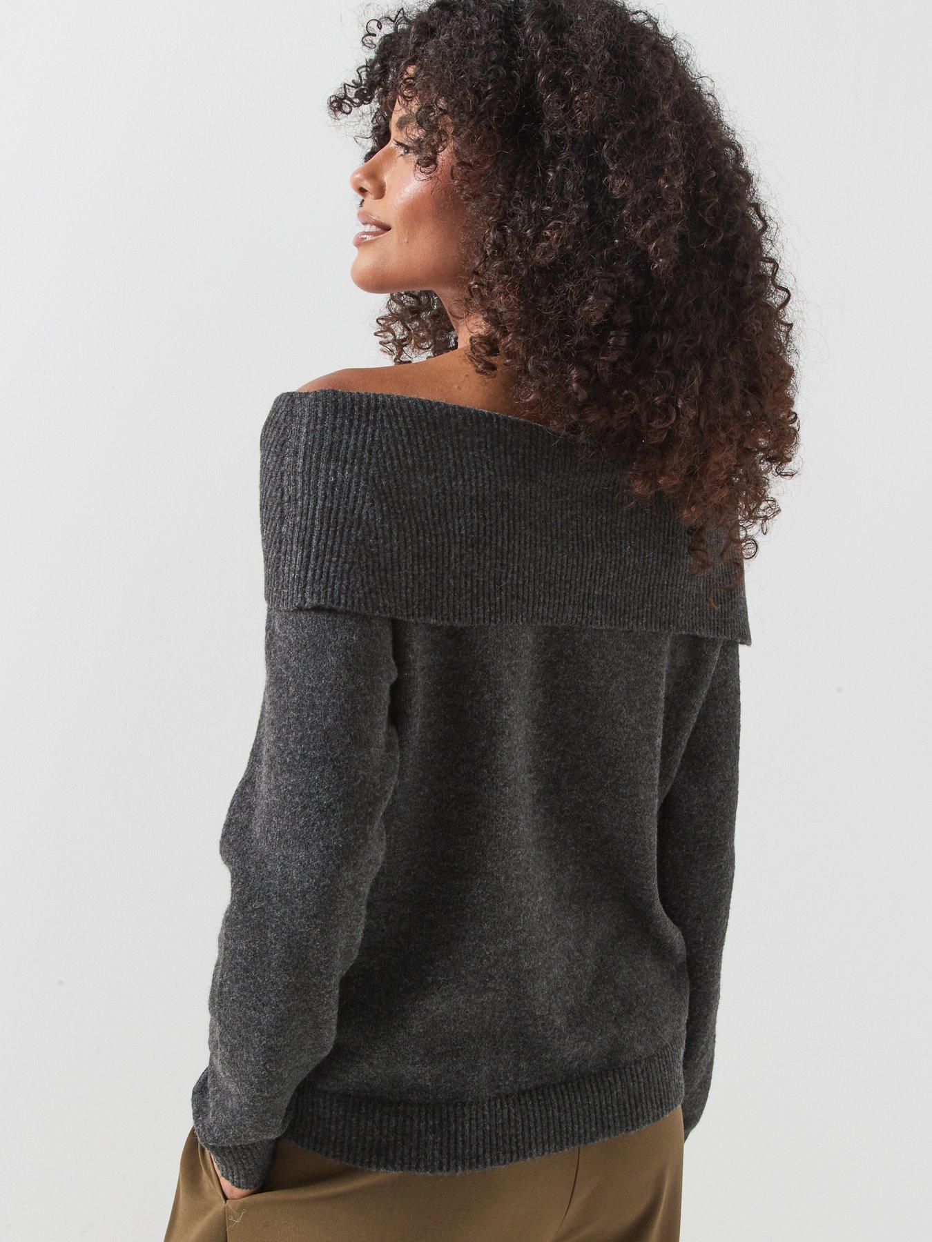 Image 2 of 5 of JDY Womens Aliana &nbsp;Off-Shoulder Stretch Melange Jumper - Grey