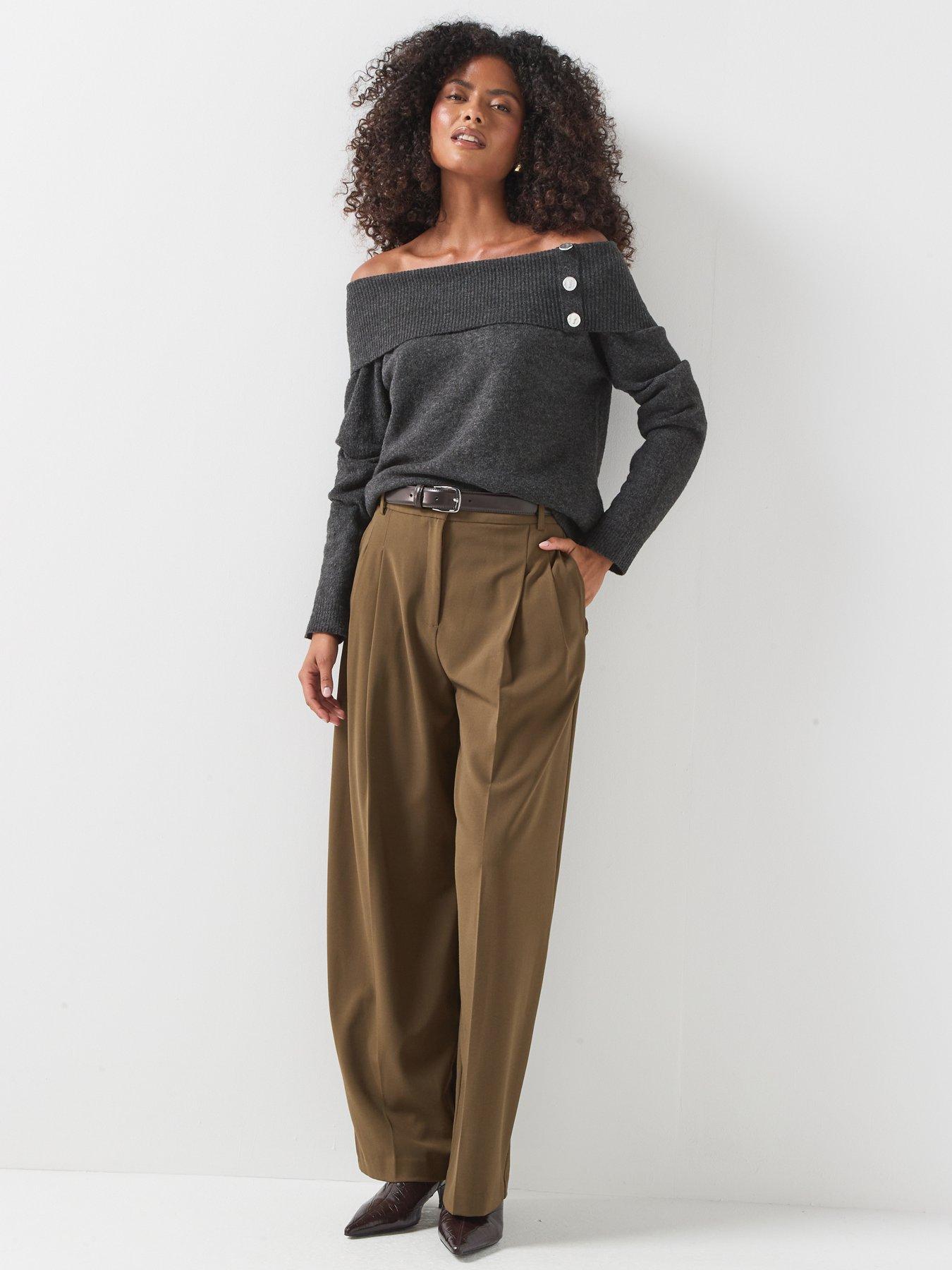Image 3 of 5 of JDY Womens Aliana &nbsp;Off-Shoulder Stretch Melange Jumper - Grey