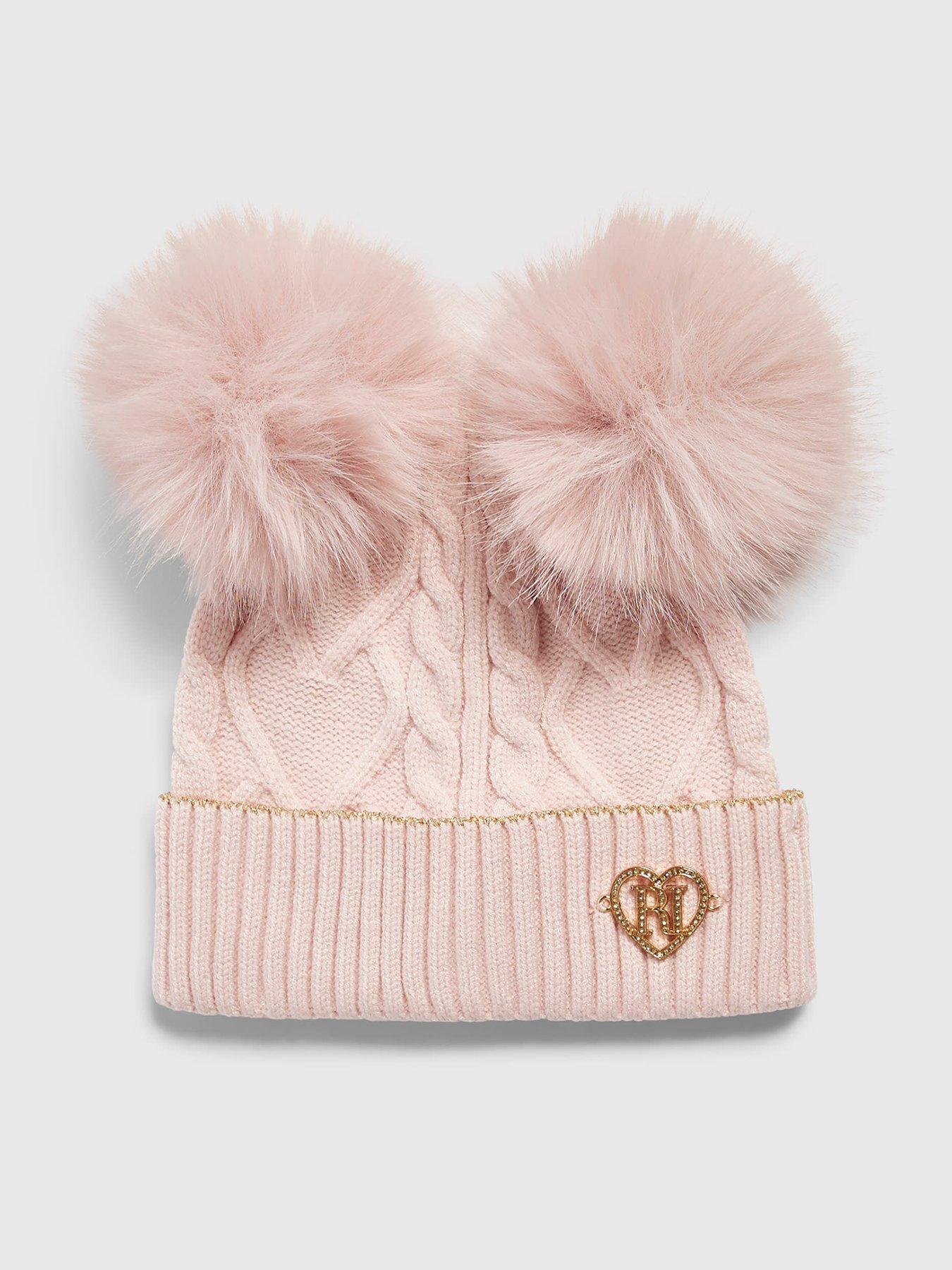 Image 1 of 3 of River Island Mini Mini Girls Double Pom Beanie - Pink