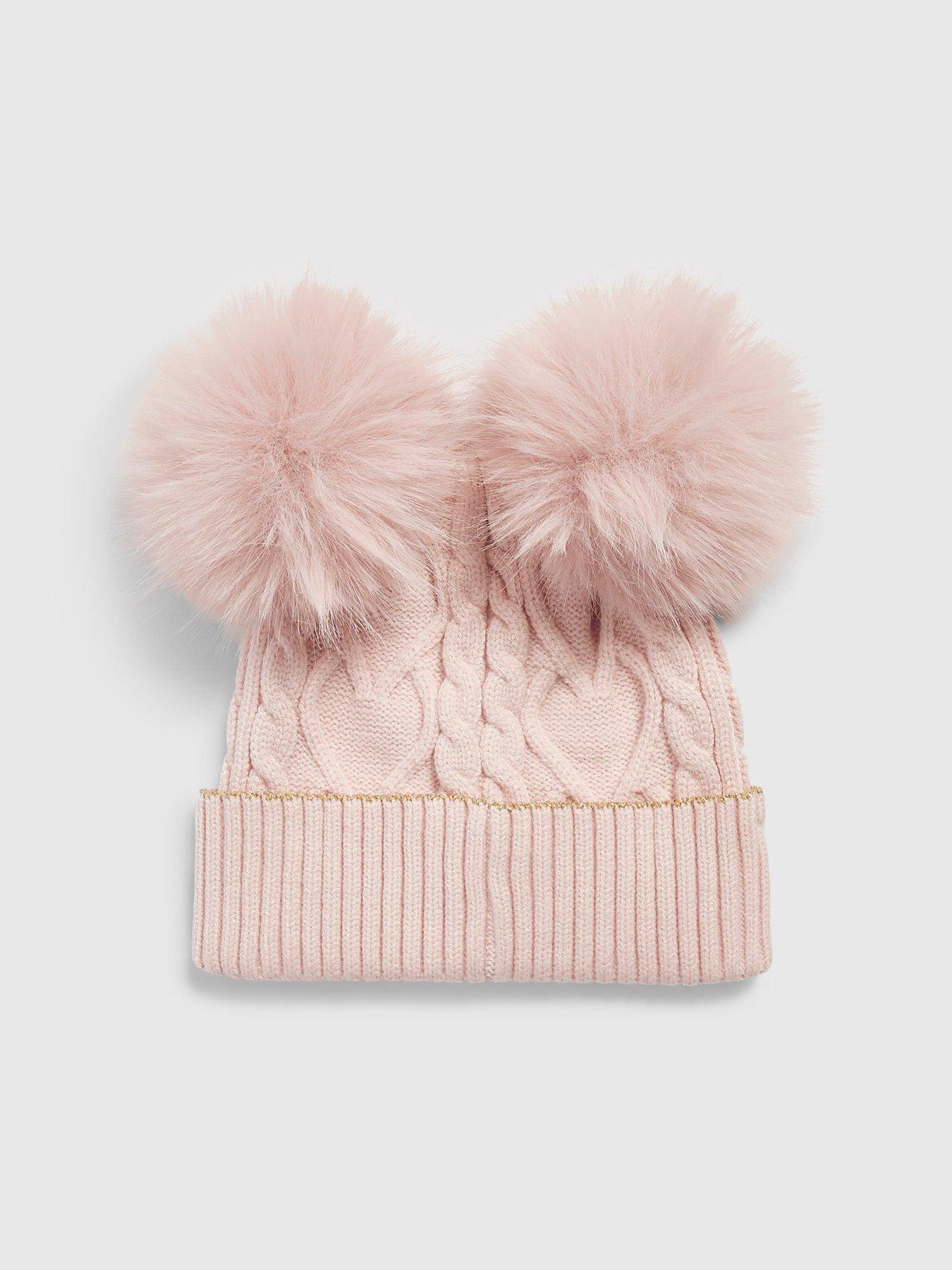 Image 2 of 3 of River Island Mini Mini Girls Double Pom Beanie - Pink