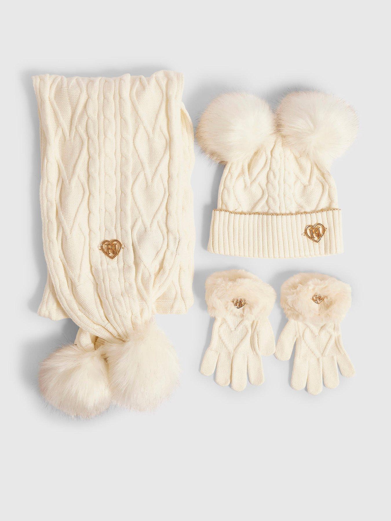 Image 1 of 3 of River Island Girls Knitted Beanie Bundle Of 3 - Cream