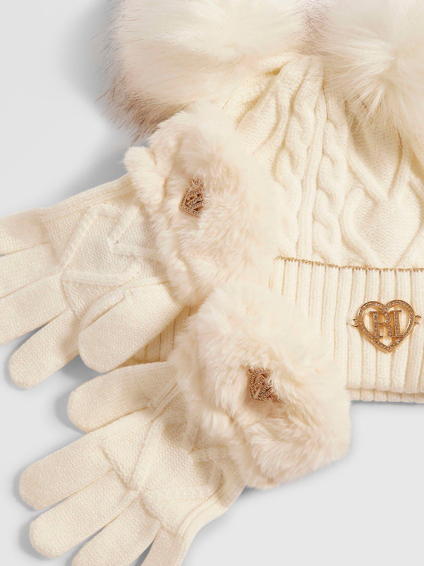 Image 2 of 3 of River Island Girls Knitted Beanie Bundle Of 3 - Cream