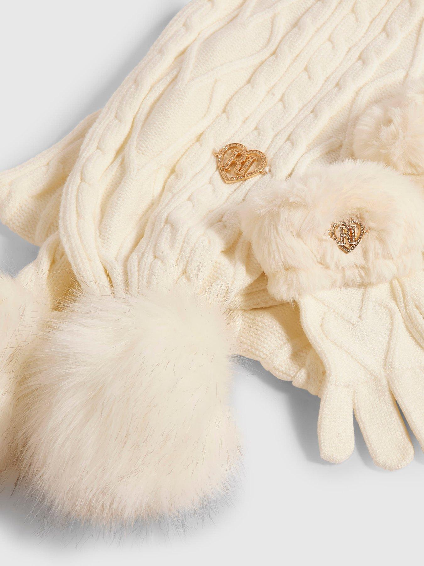 Image 3 of 3 of River Island Girls Knitted Beanie Bundle Of 3 - Cream