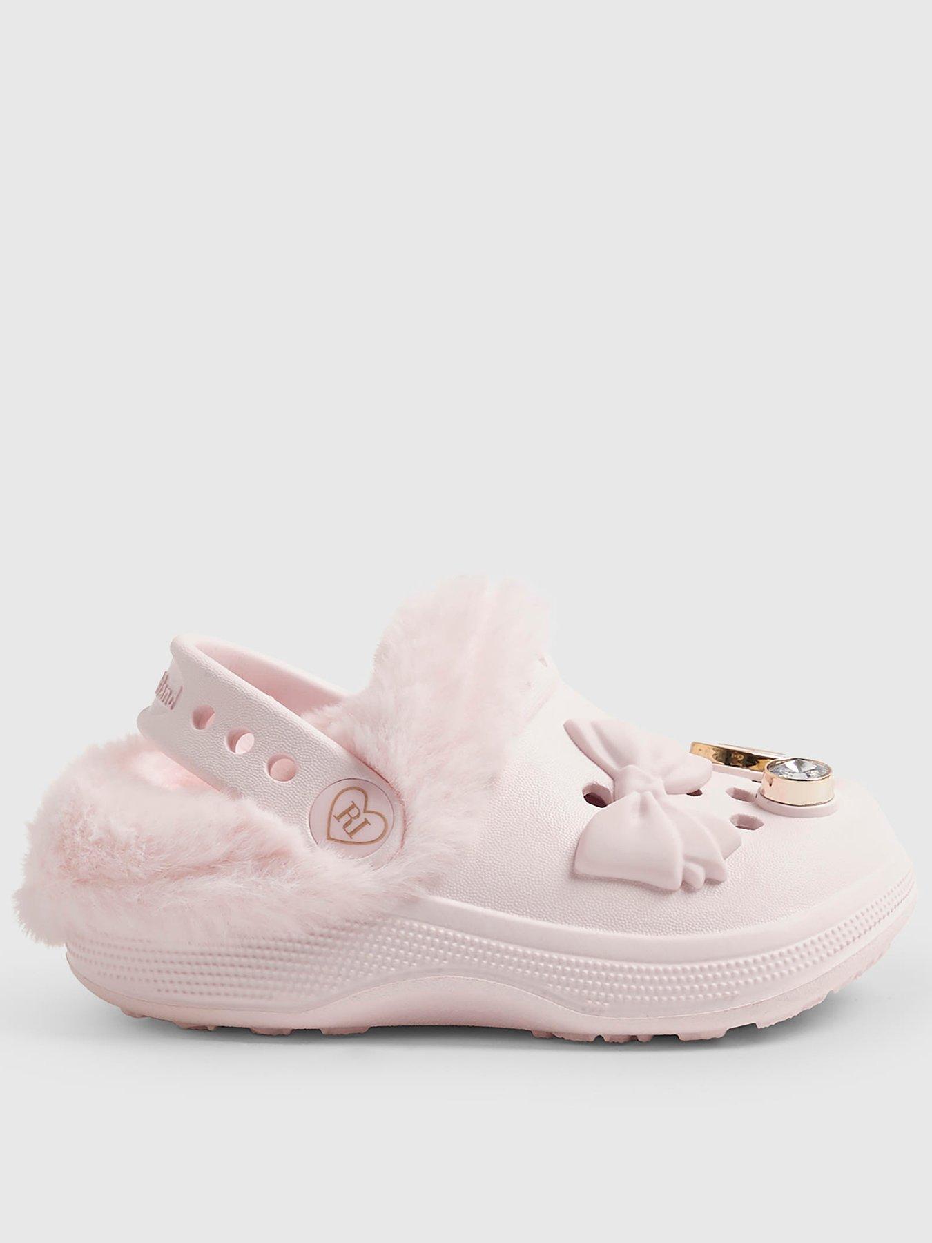 River Island Mini Girls Faux Fur Lined Bow Clogs - Pink
