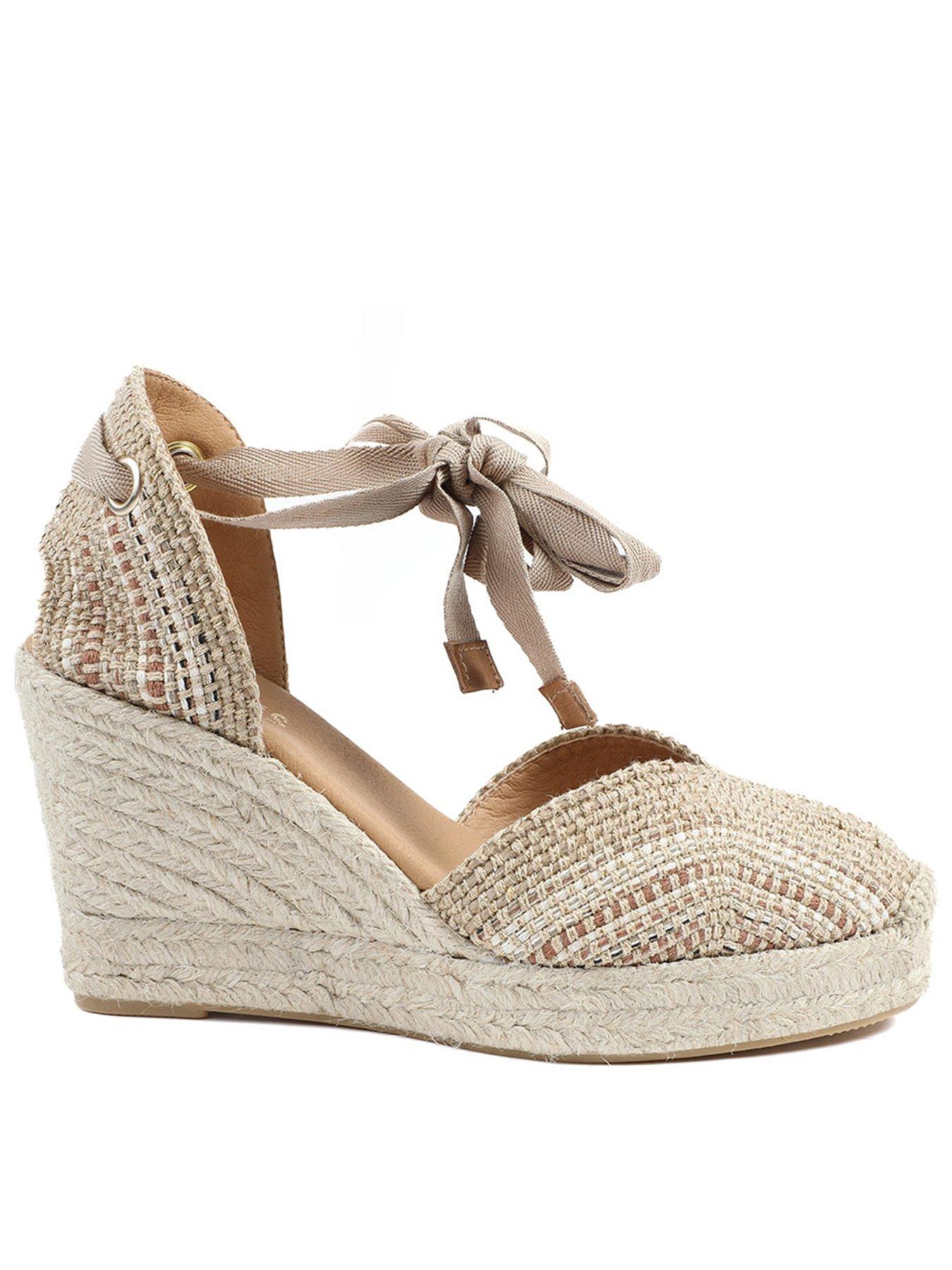 Jones Bootmaker Alyssa Closed Toe Wrap Around Wedge - Beige Multi