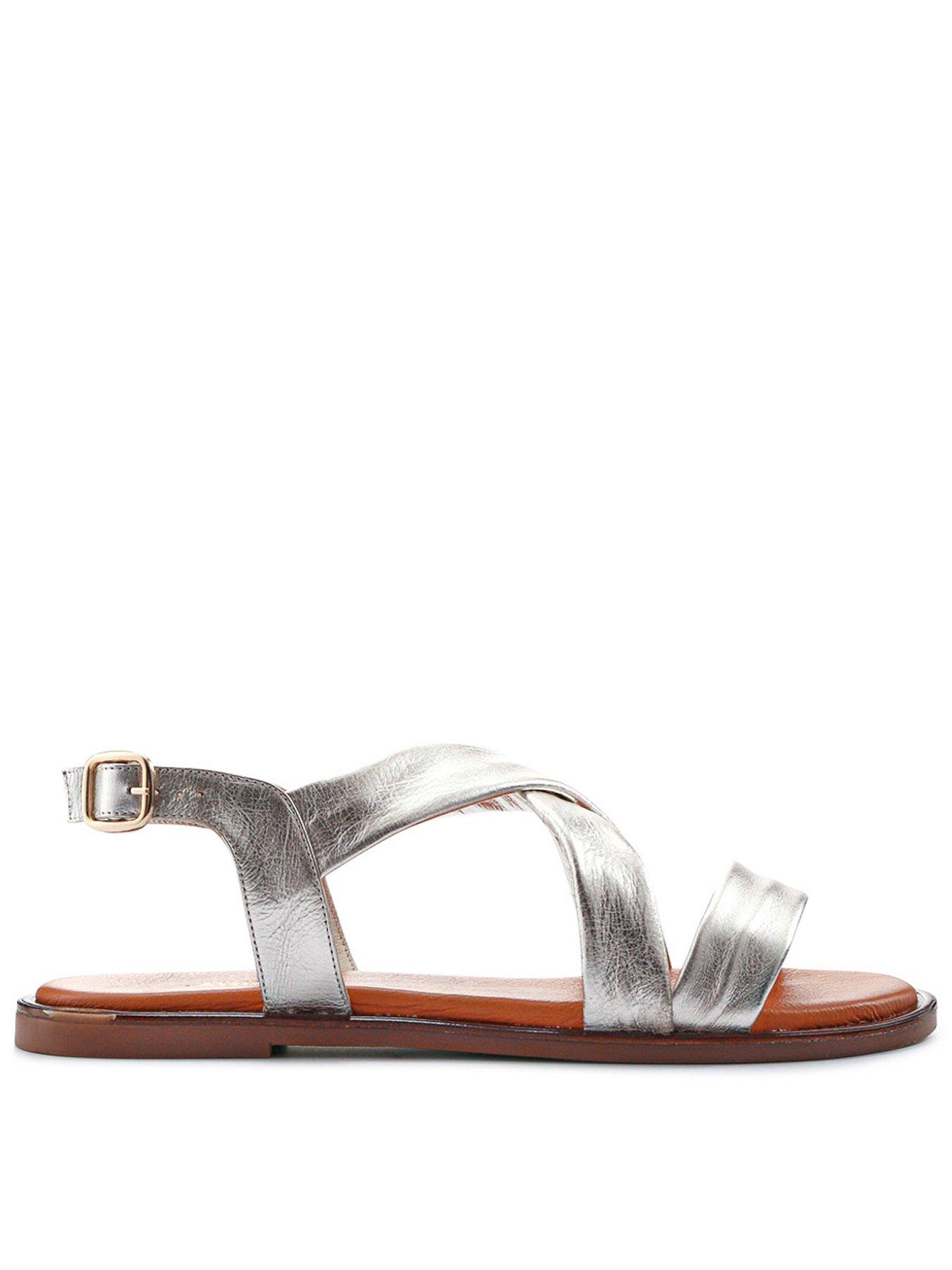 Jones Bootmaker Hali Crossover Strap Sandal, Silver, Size 5, Women
