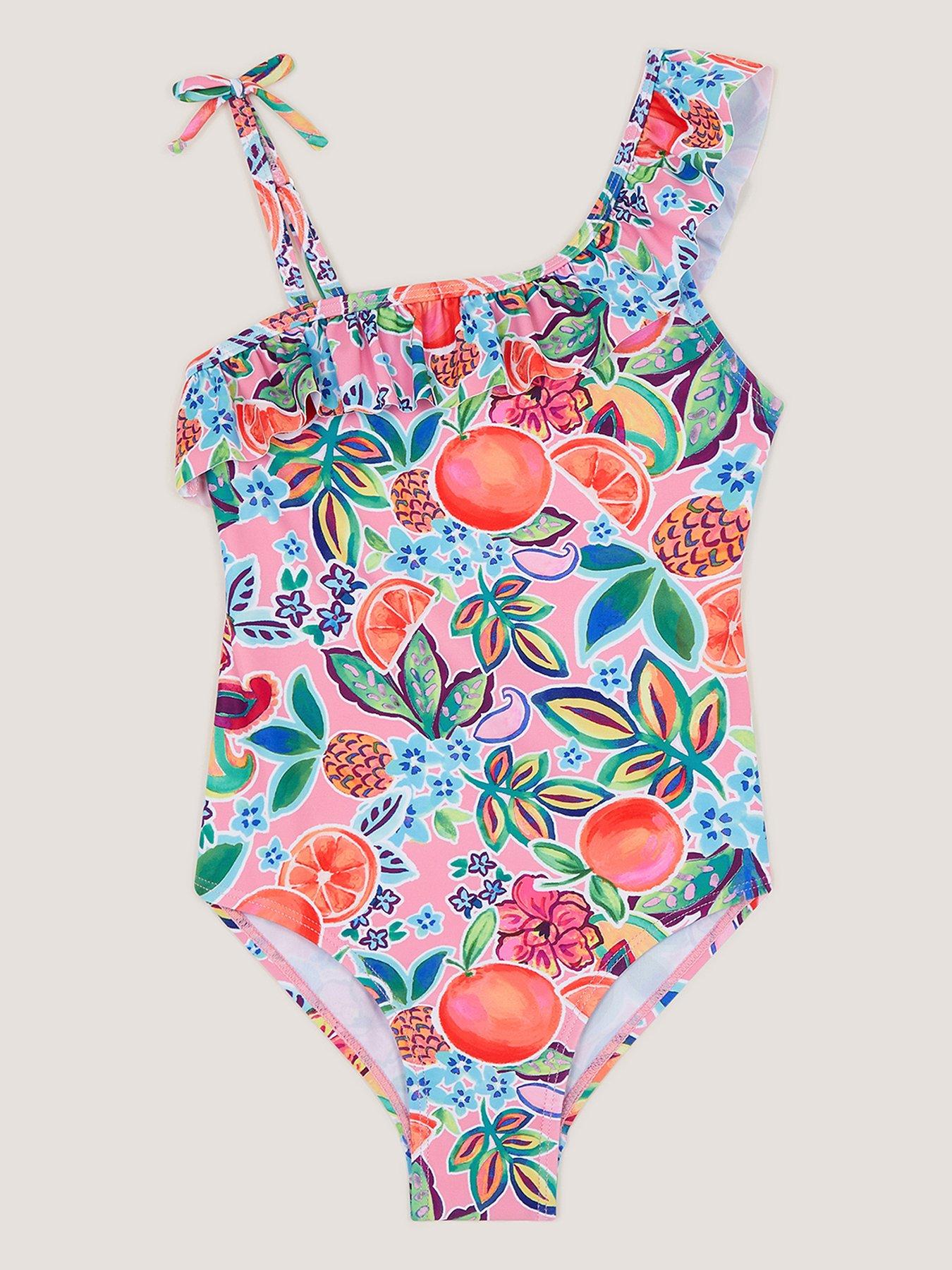 Monsoon Girls Punch Print Swimsuit - Pink