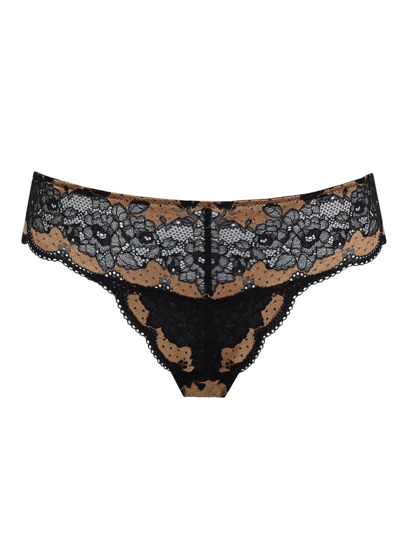 Image 6 of 6 of Panache Womens Clara Lace Mesh Brazilian Brief - Black/Vintage Gold
