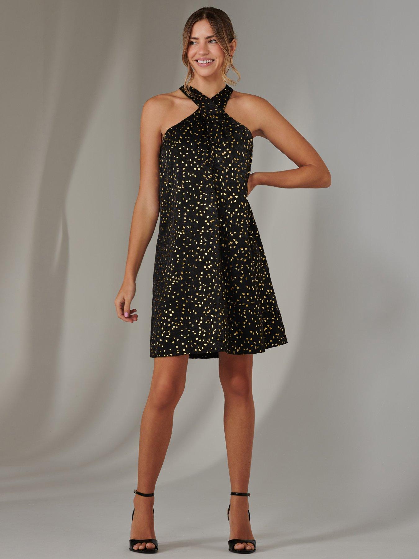 Image 3 of 7 of Jolie Moi Halter Neck Tie Mini Dress - Black