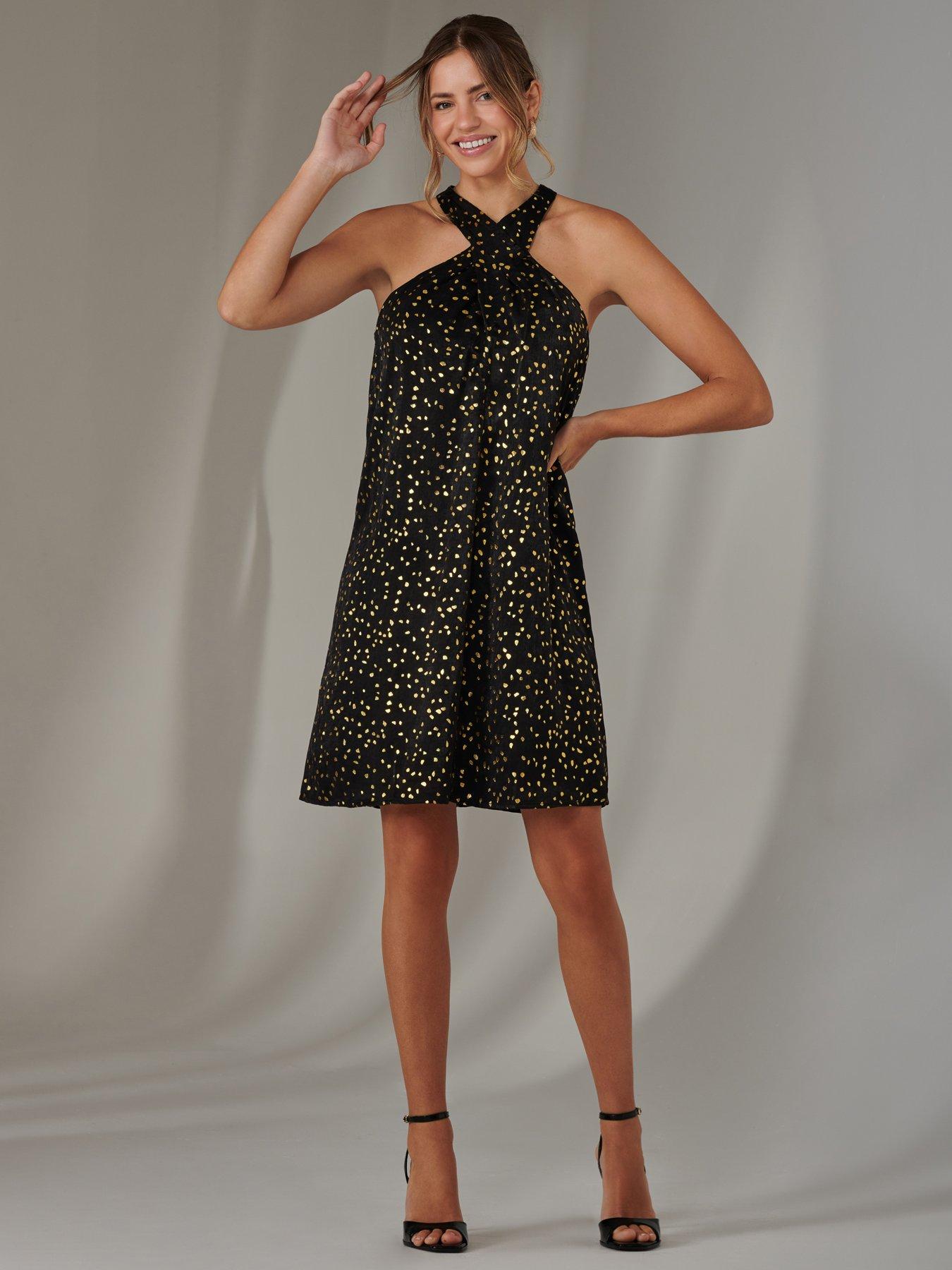 Image 5 of 7 of Jolie Moi Halter Neck Tie Mini Dress - Black