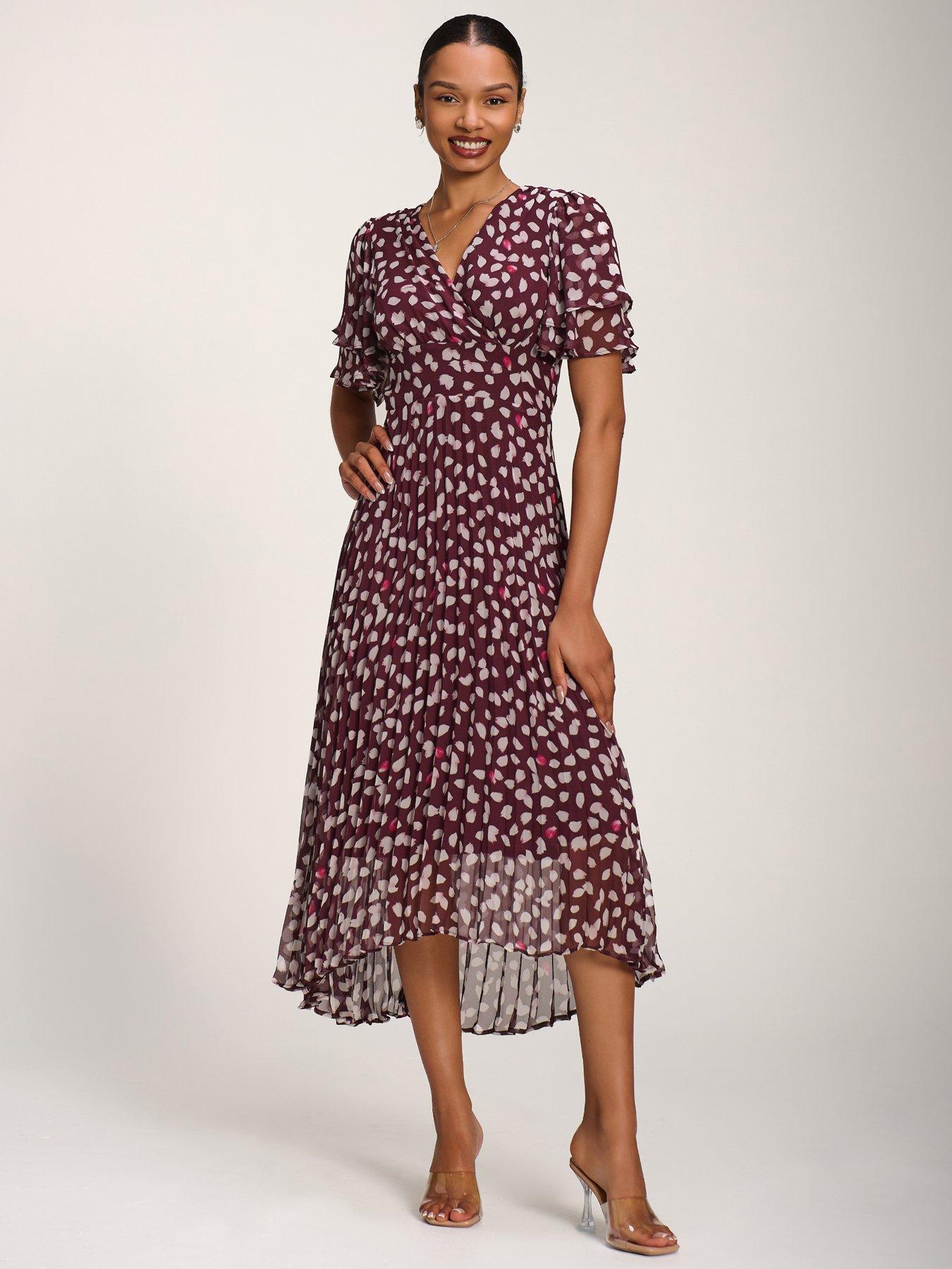 Jolie Moi Angel Sleeve Pleated Chiffon Midaxi Dress - Purple