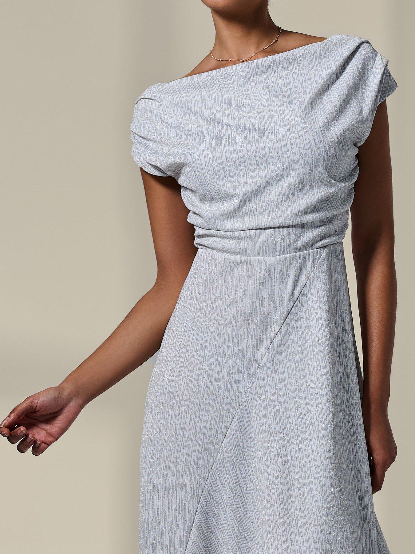 Image 4 of 7 of Jolie Moi Asymmetric Draped Midi Dress - White