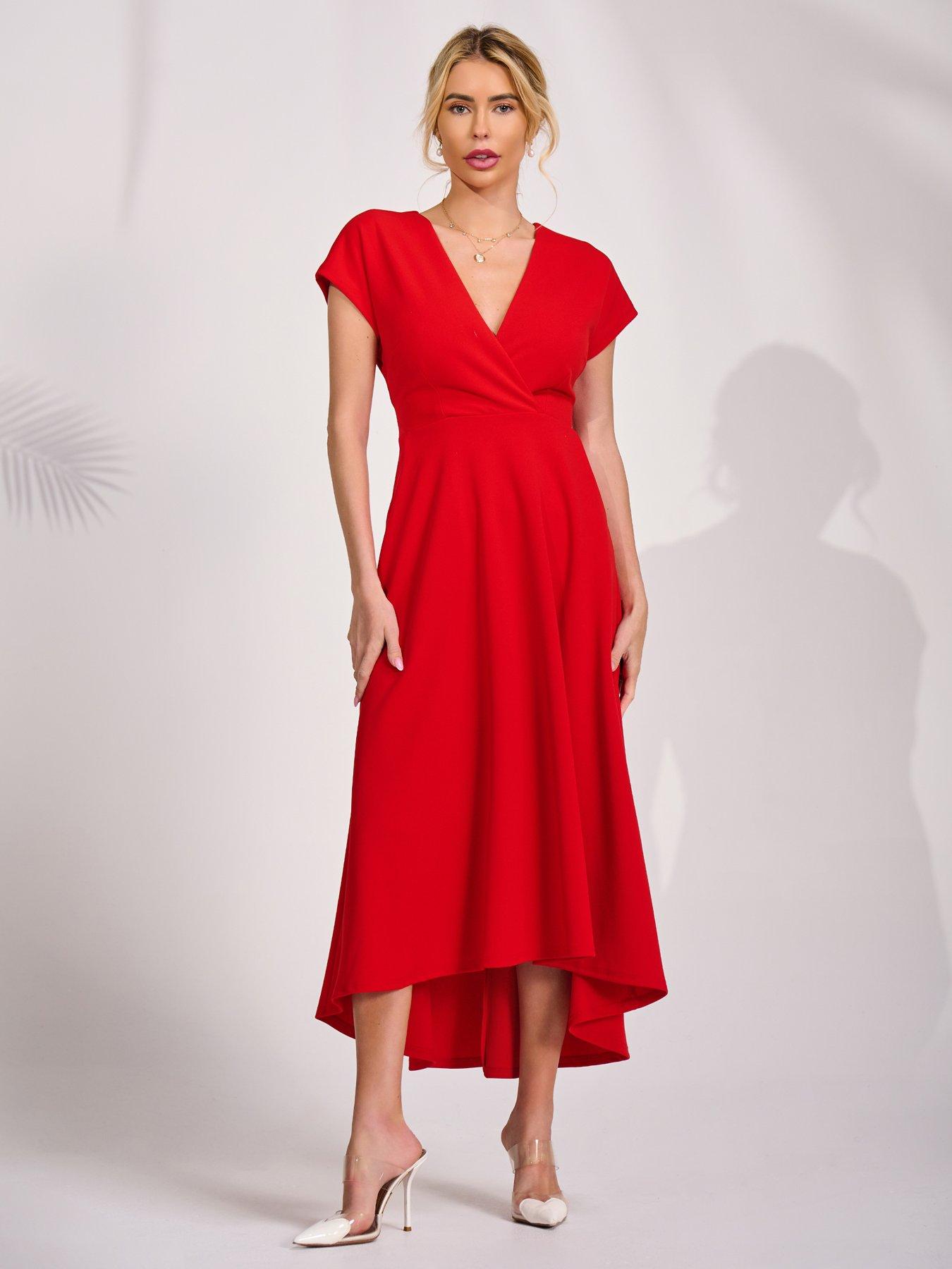 Jolie Moi Scuba Dipped Hem Maxi Dress