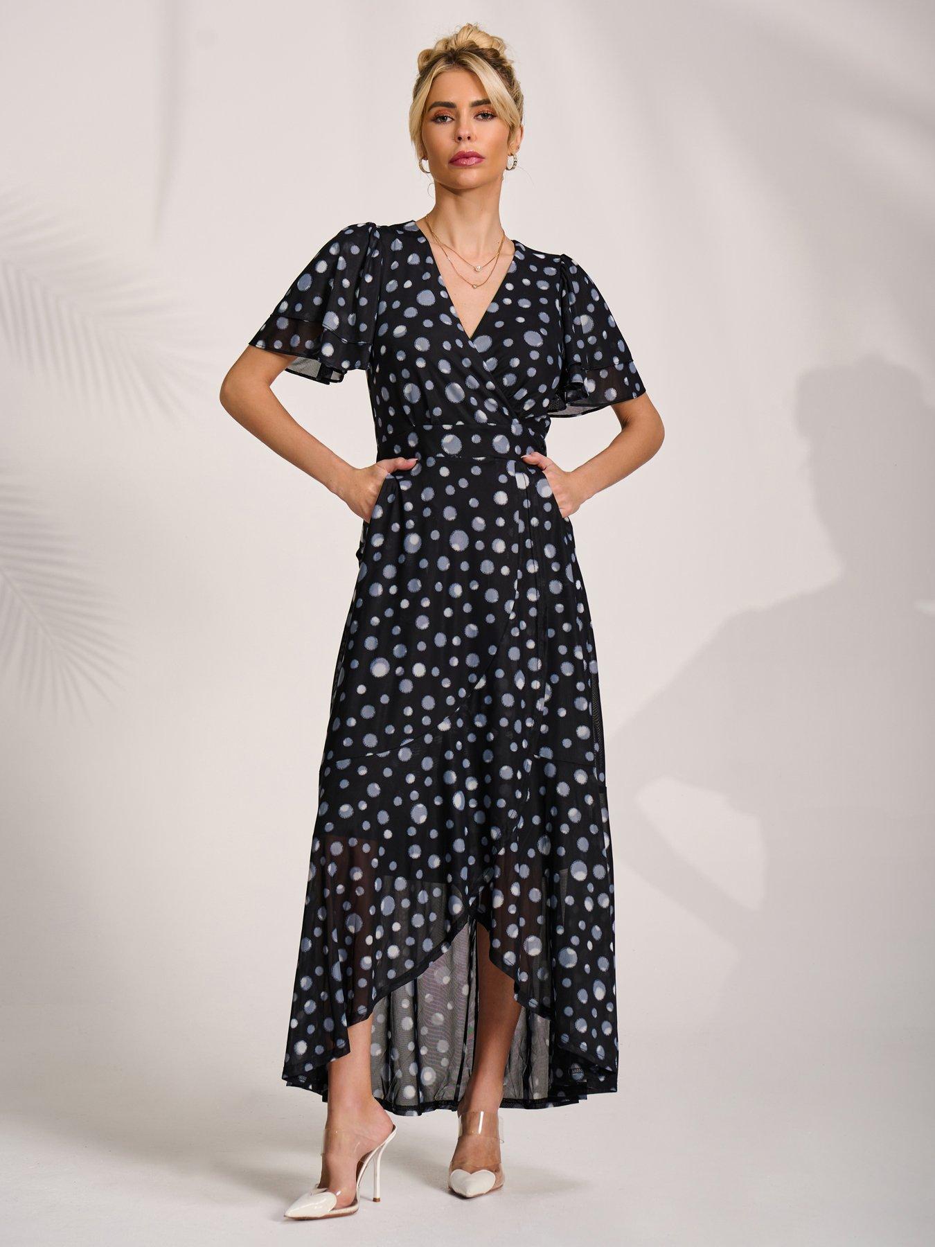 Jolie Moi Angel Sleeve Mesh Frill Wrap Maxi Dress