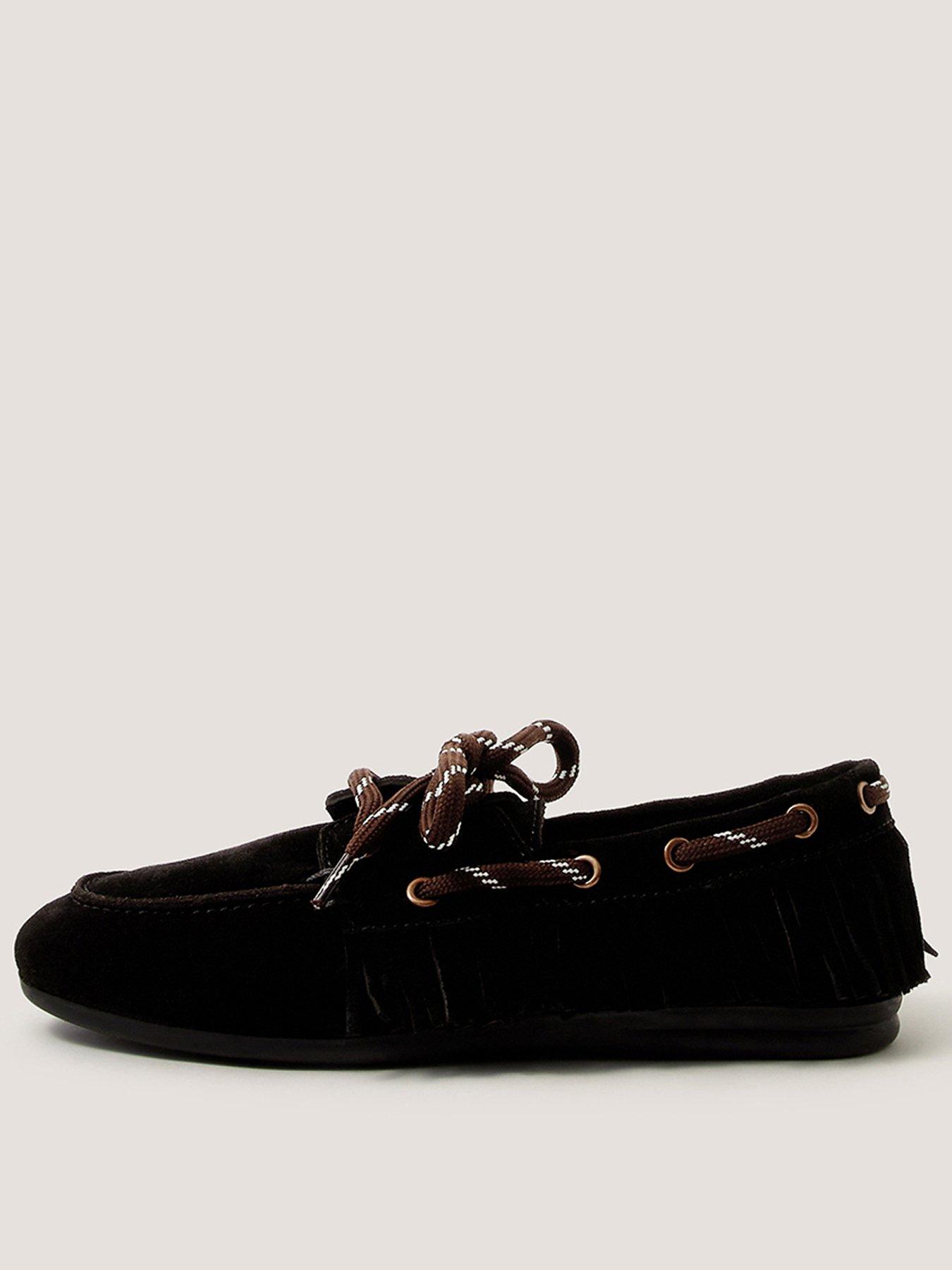 Monsoon Alba Fringe Suede Moccasin Loafers - Black