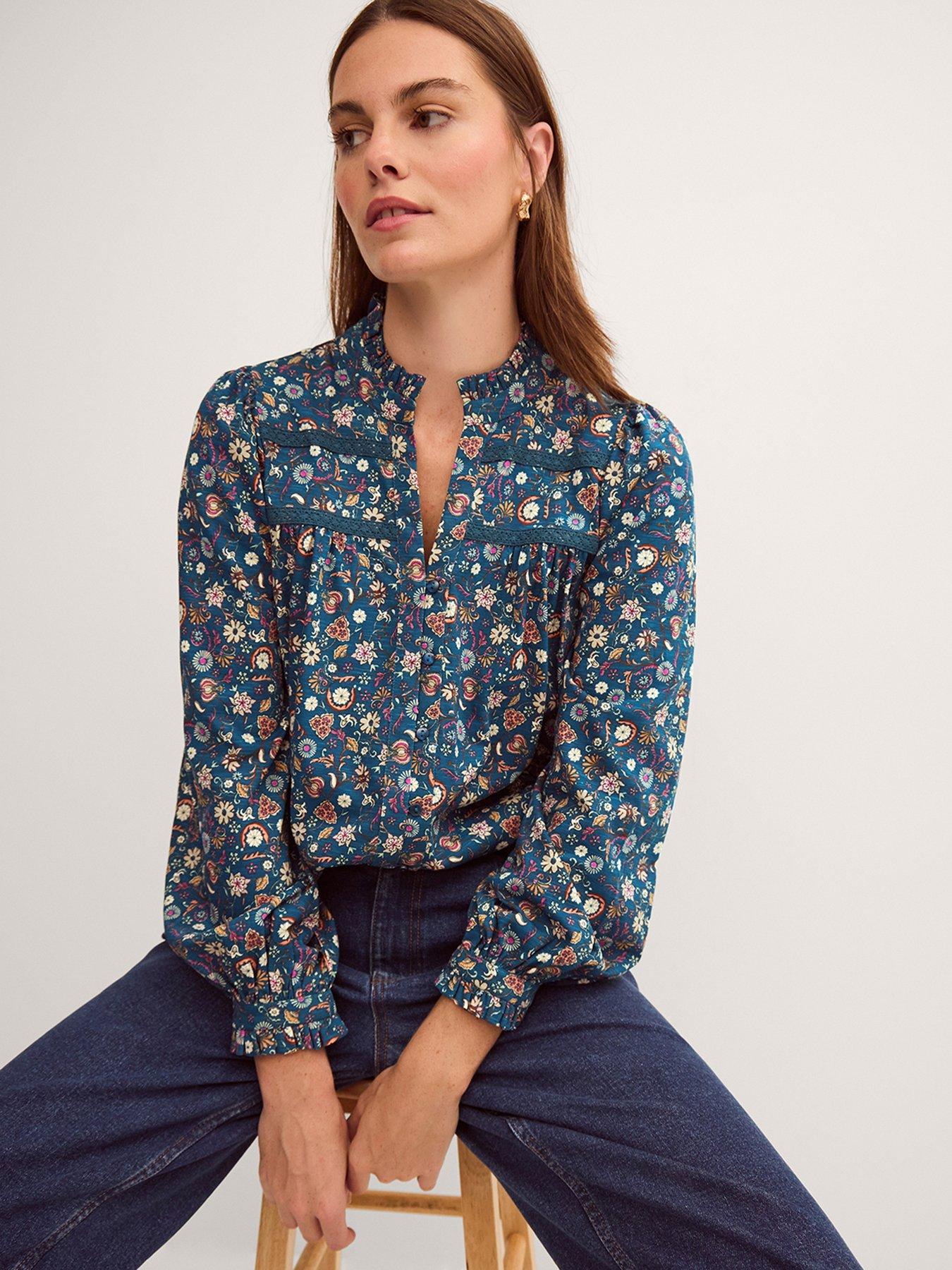 Monsoon Francine Print Jersey Shirt - Blue