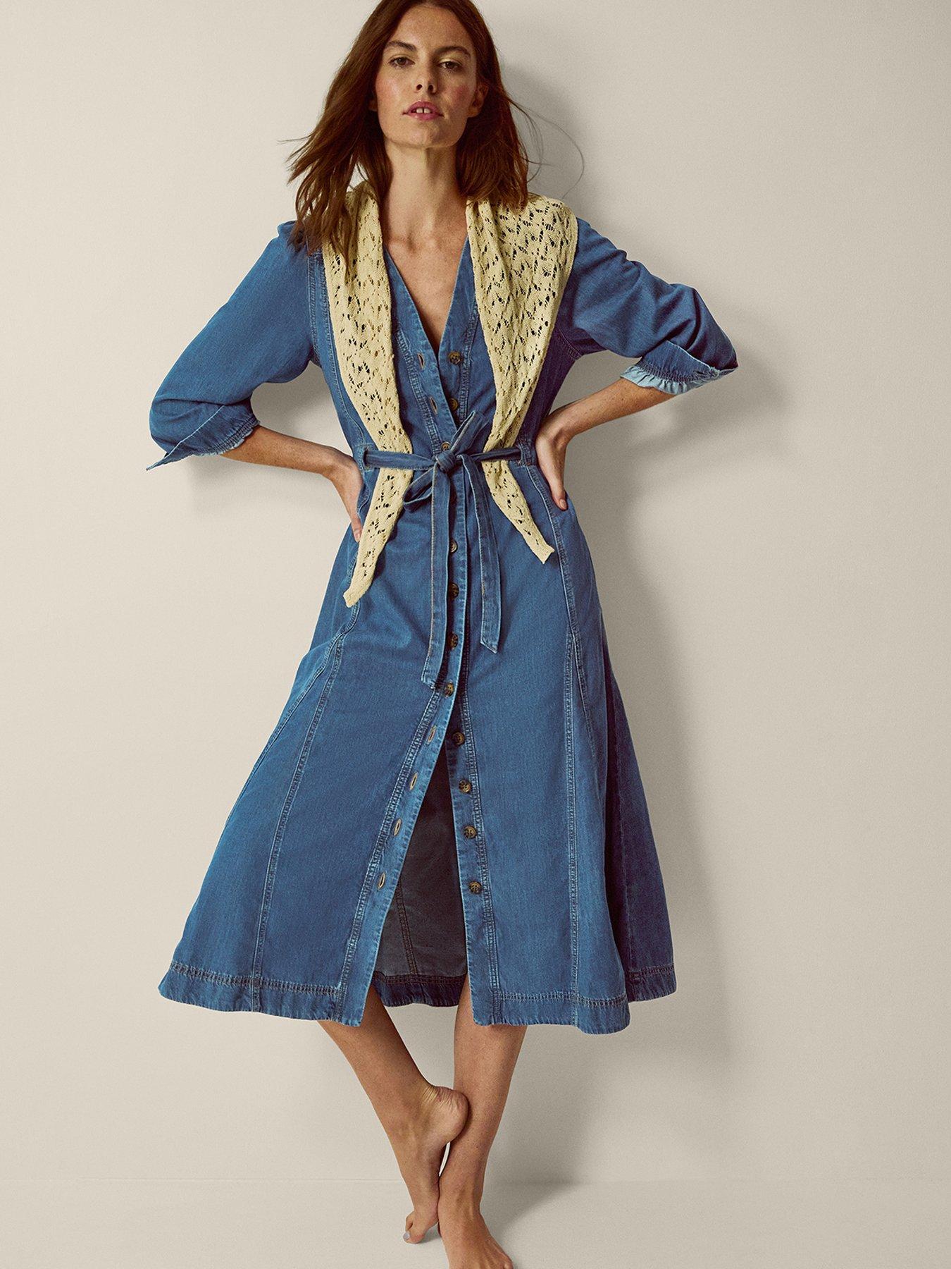 Image 1 of 4 of Monsoon Allison Denim Dress - Blue