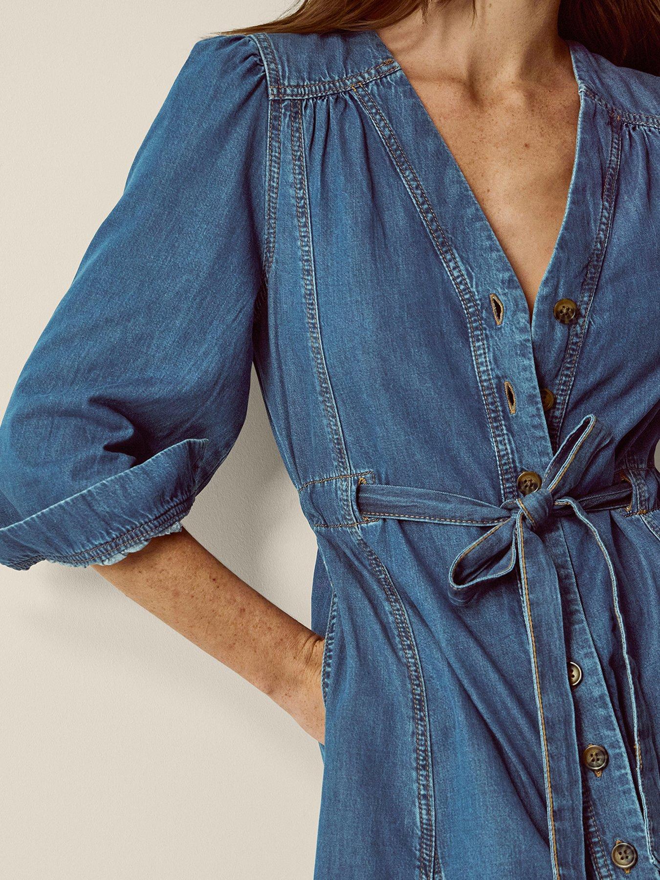 Image 4 of 4 of Monsoon Allison Denim Dress - Blue