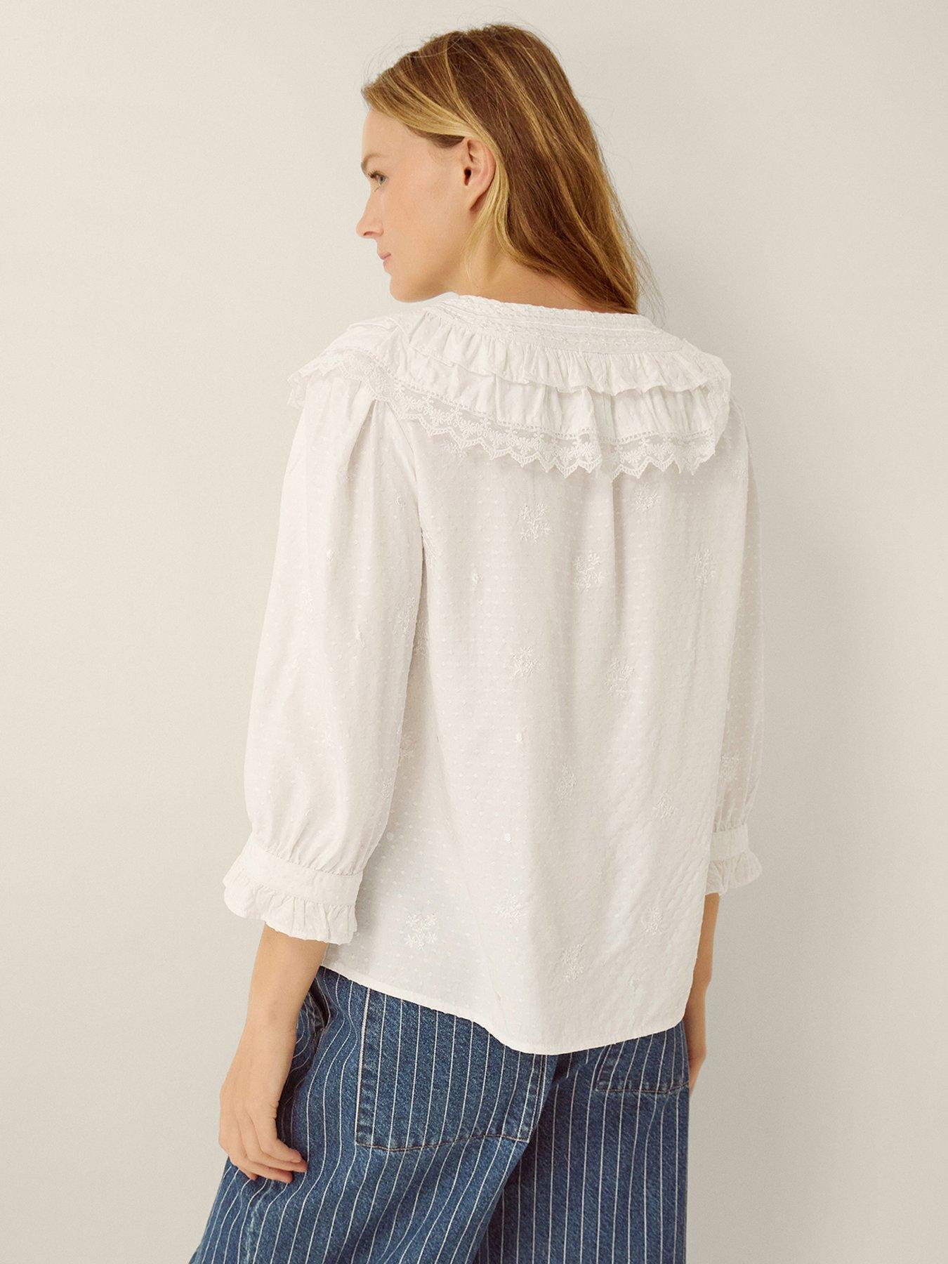 Image 2 of 4 of Monsoon Women's Embroidered Pintuck Button Through Blouse - White