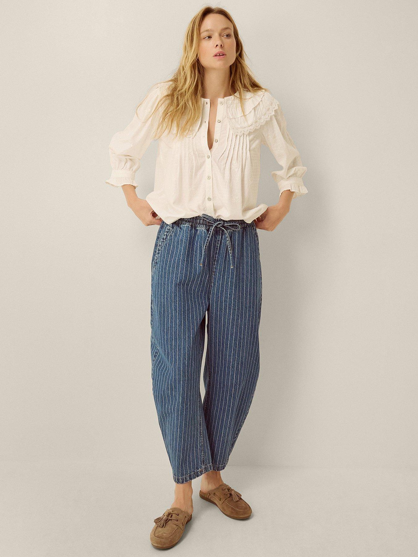 Image 3 of 4 of Monsoon Women's Embroidered Pintuck Button Through Blouse - White