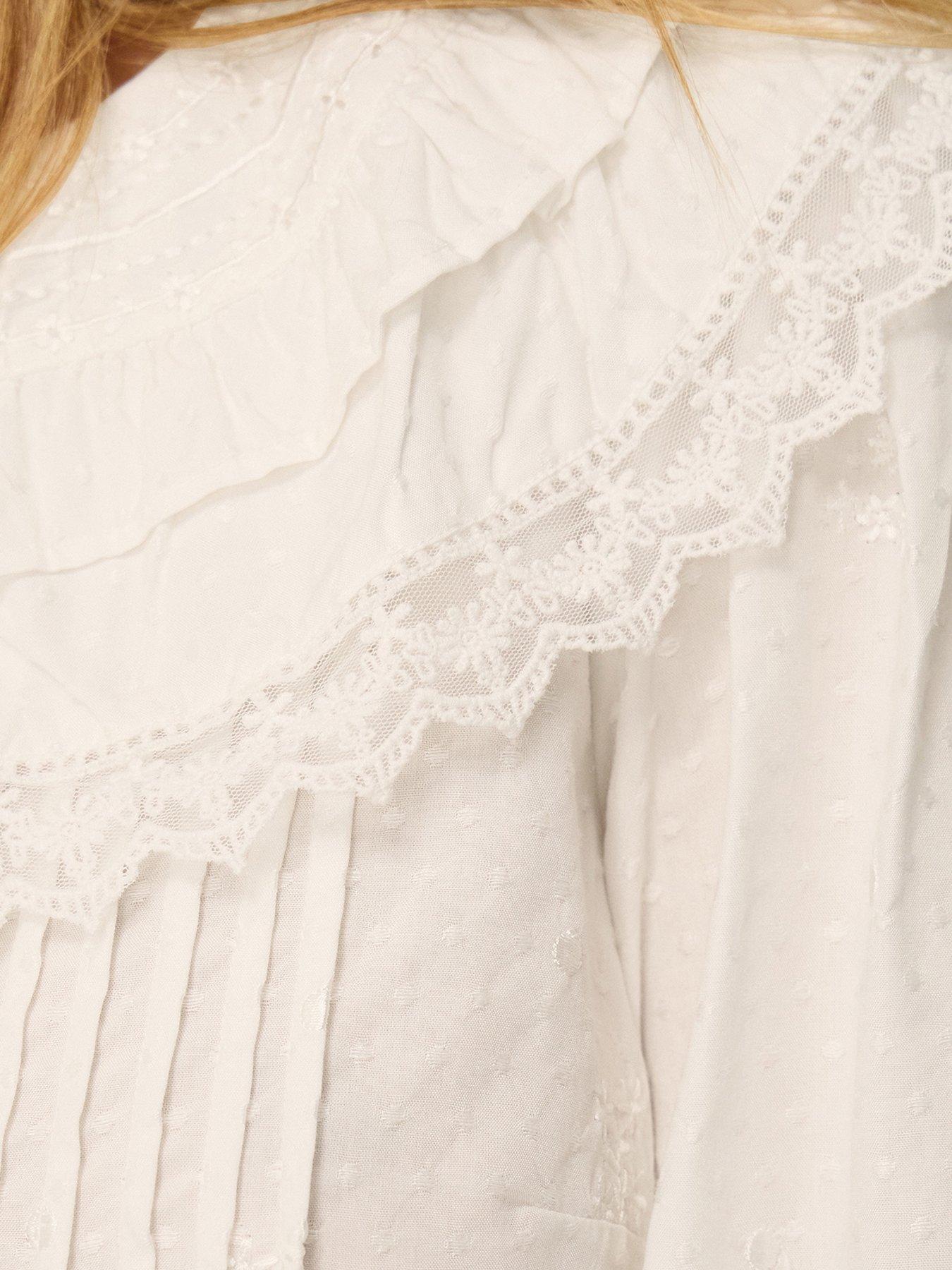 Image 4 of 4 of Monsoon Women's Embroidered Pintuck Button Through Blouse - White