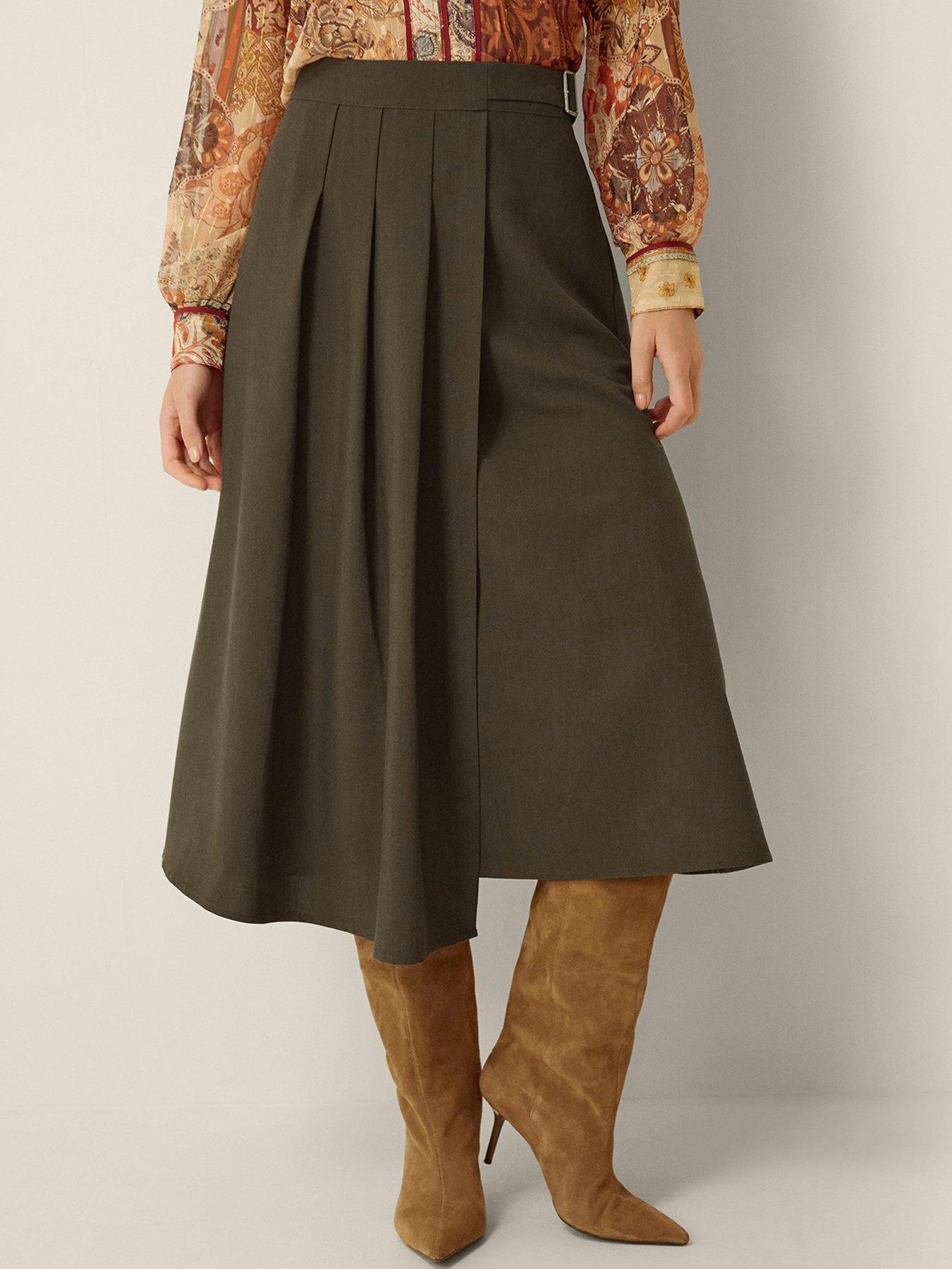Image 1 of 4 of Monsoon Jillian Pleated Kilt Midi Skirt - Green