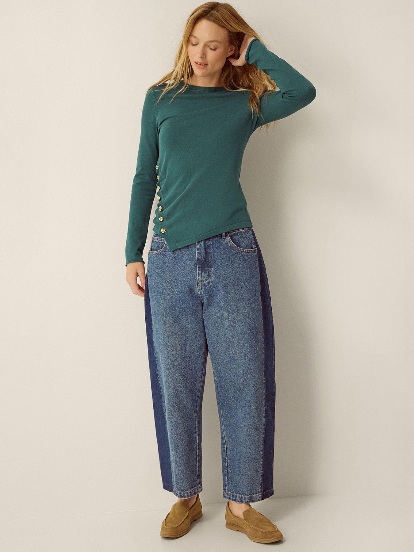 Image 1 of 4 of Monsoon Renee Button Ruched Jumper - Blue