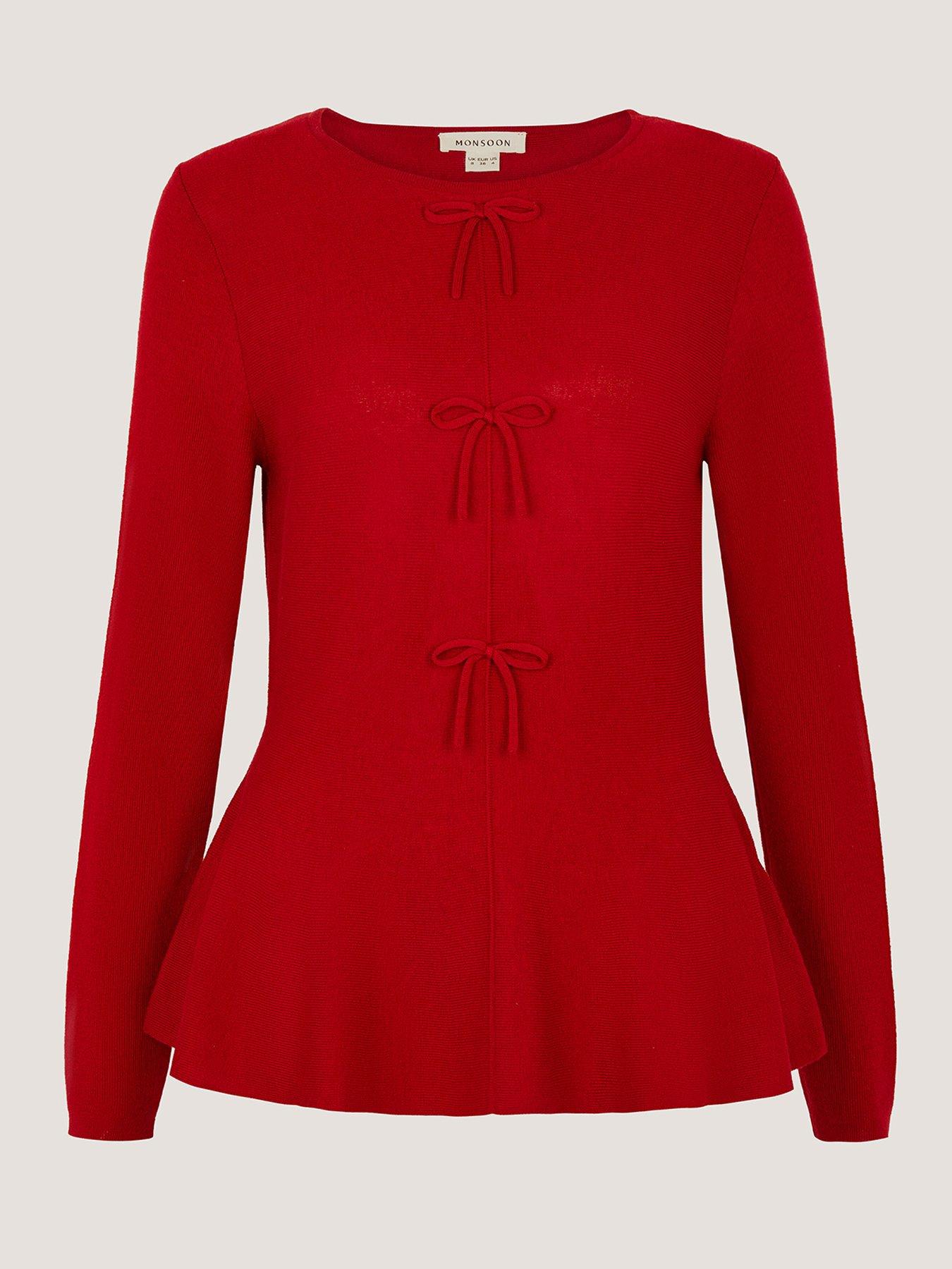 Image 2 of 2 of Monsoon Paula Bow Peplum Jumper - Red