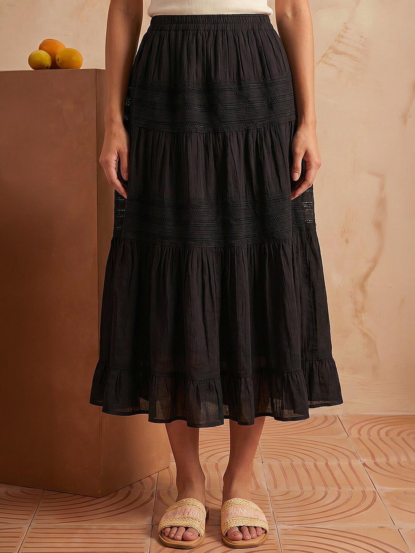 Roman Women's Black Lace A-Line Midi Skirt Size 14 - Image 2