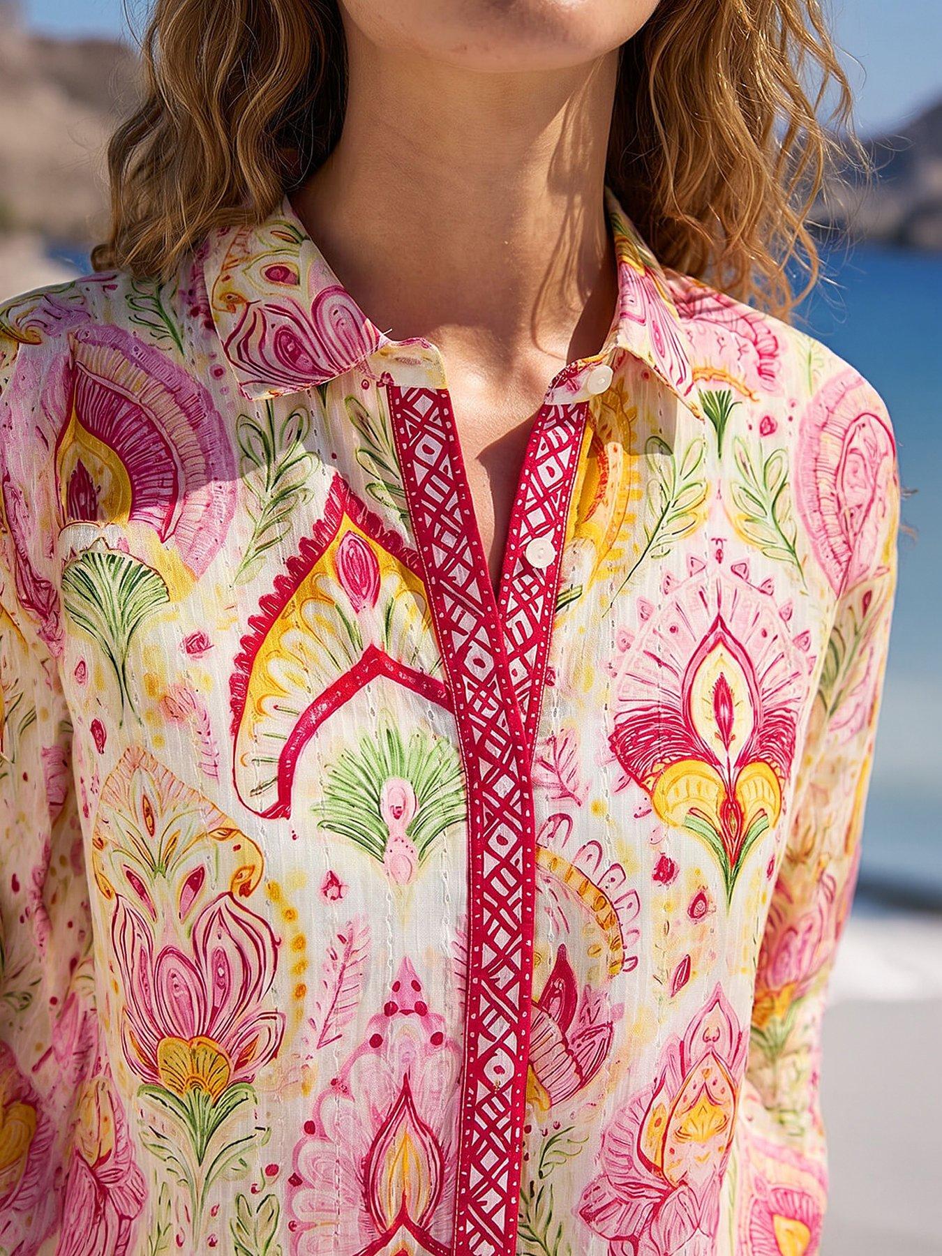 Image 4 of 4 of Roman Textured Floral Contrast Blouse