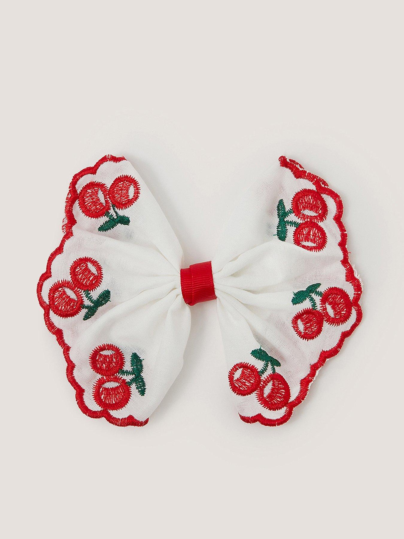 Monsoon Girls Cherry Embroidered Bow Hair Clip - Multi