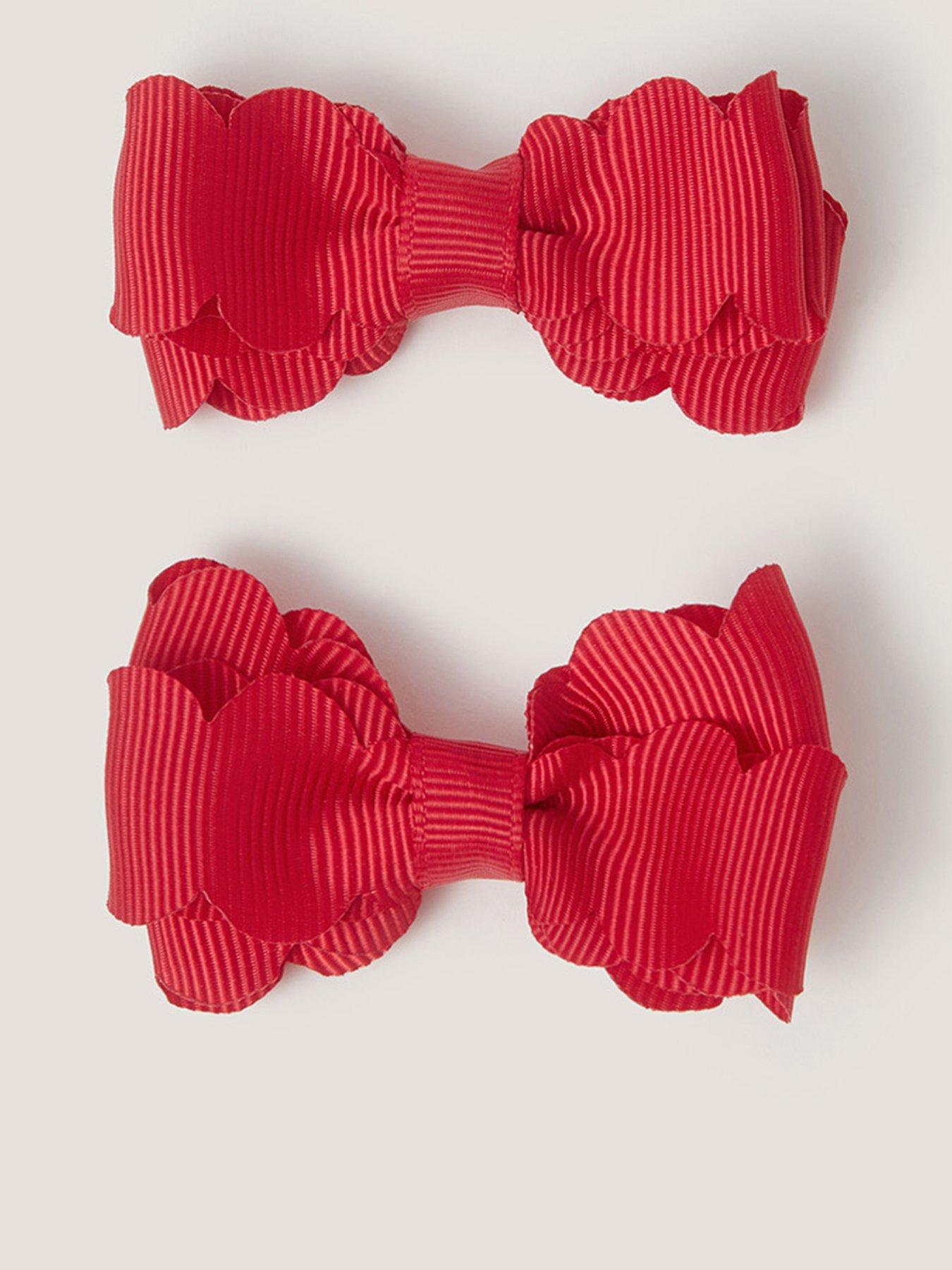 Monsoon Girls 2 Pack School Scallop Bow Hair Clip - Red