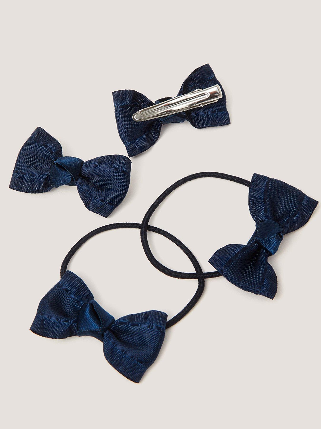 Image 2 of 2 of Monsoon Girls School Ruffle Bow Hair Set - Navy