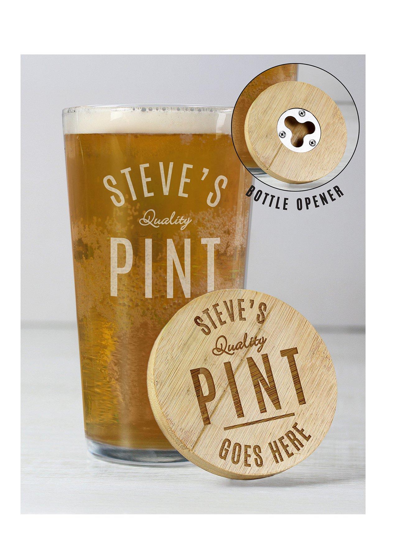 The Personalised Memento Company Personalised Bamboo Bottle Opener Coaster And Pint Glass