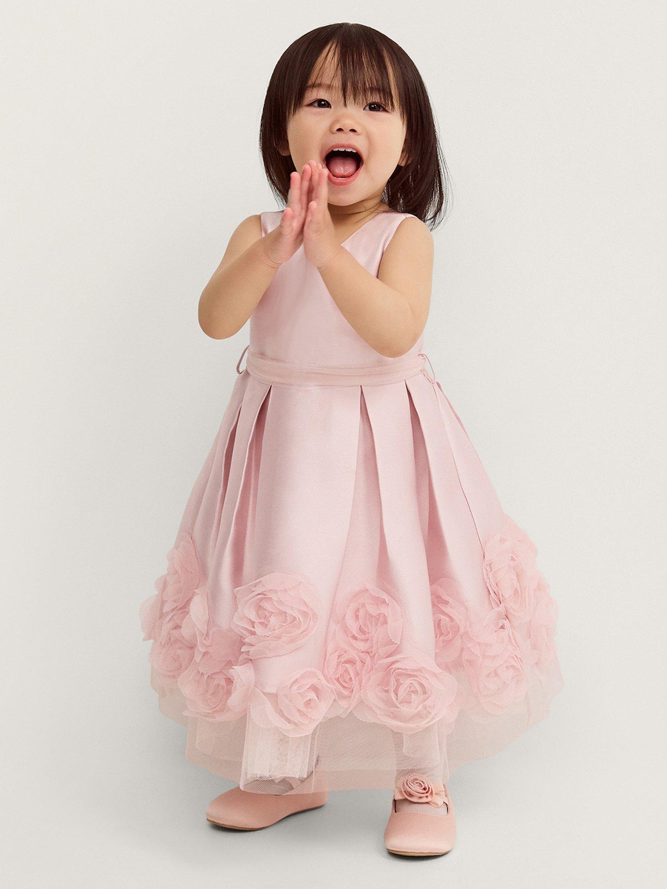 Monsoon Baby Girls Duchess 3d Roses Dress - Dusky Pink
