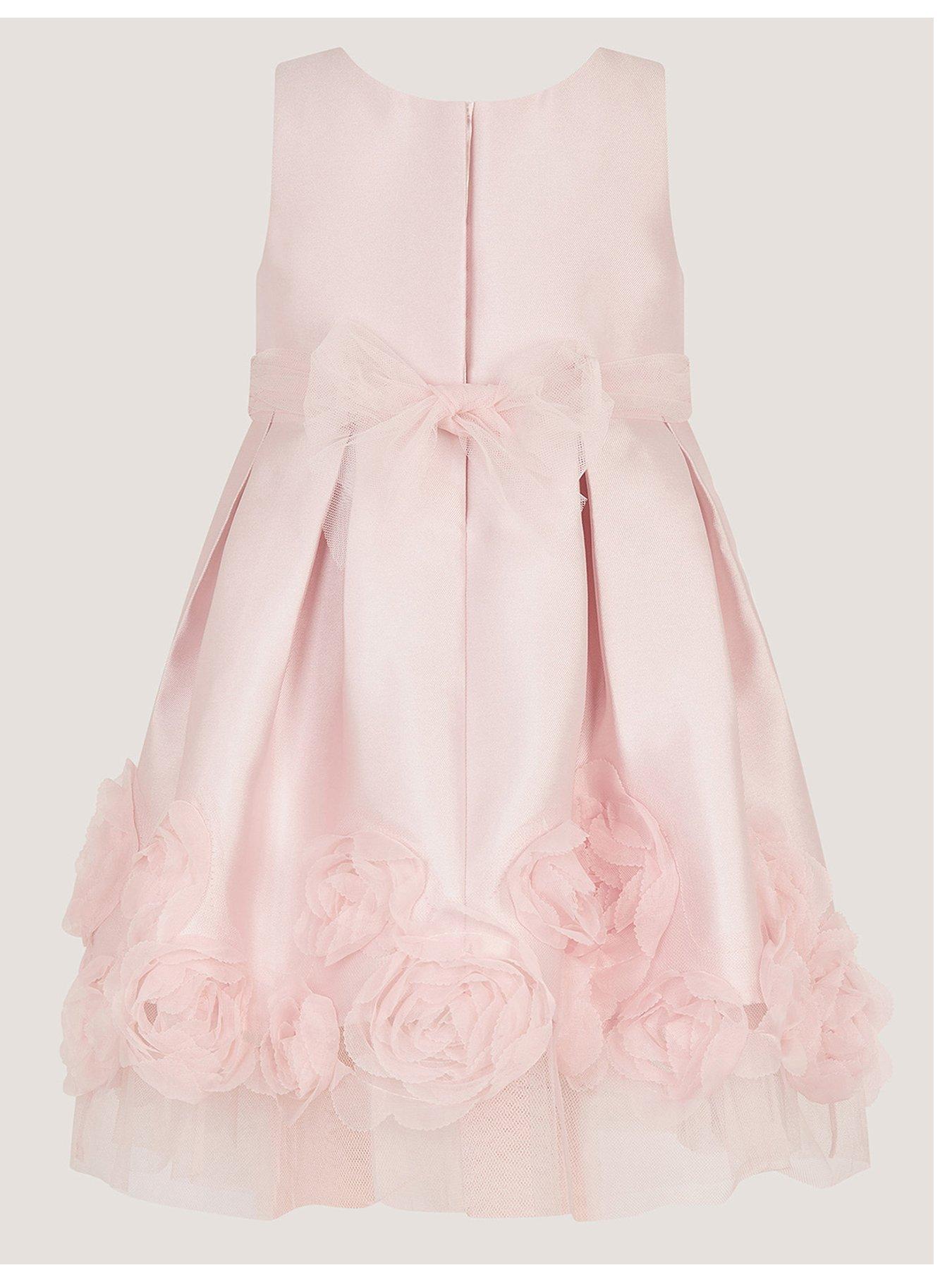 Image 3 of 4 of Monsoon Baby Girls Duchess 3d Roses Dress - Dusky Pink