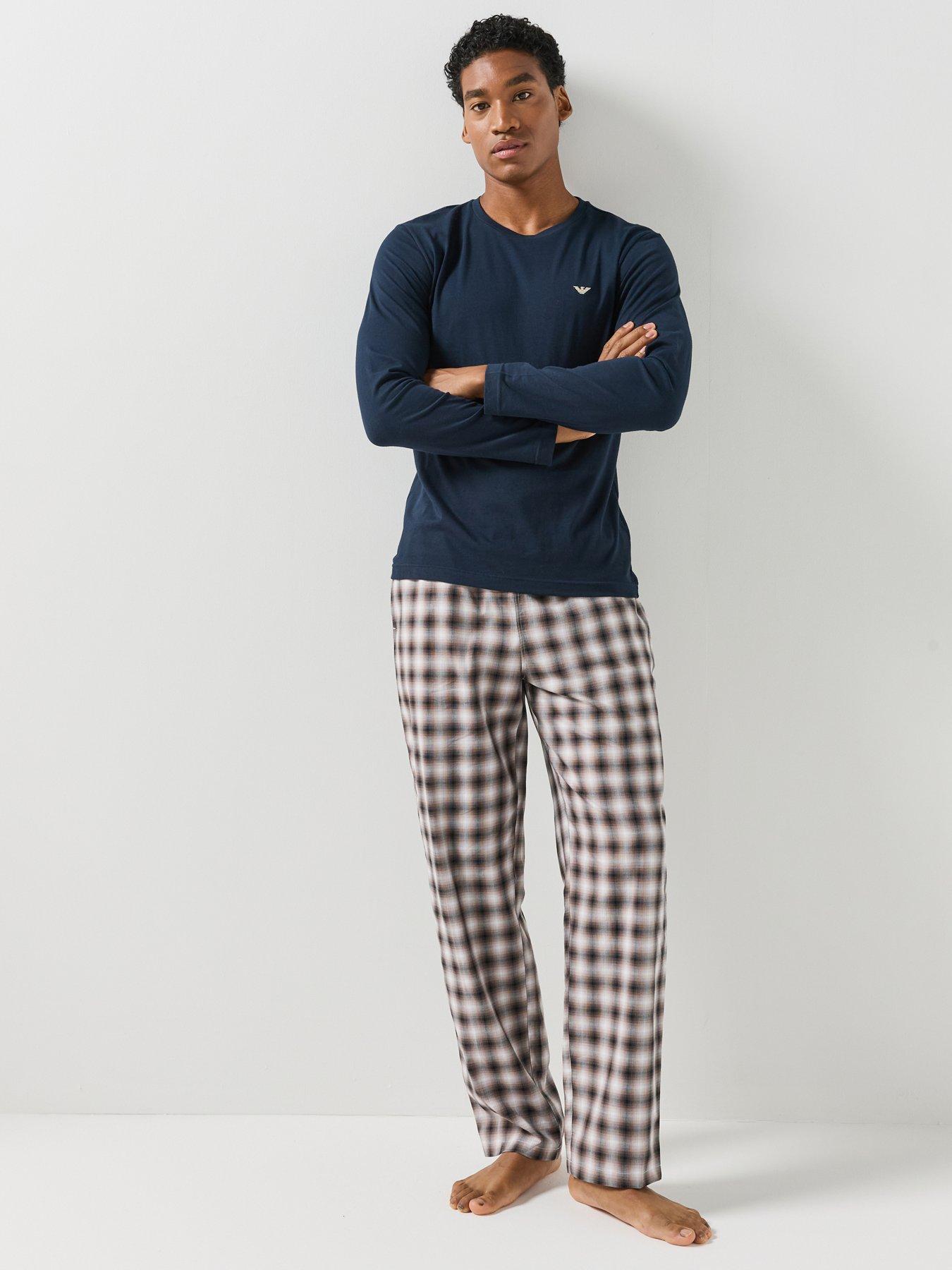 Image 1 of 4 of Emporio Armani Bodywear Mens Yarn Dyed Check Cotton Long Pyjama Set - Assorted
