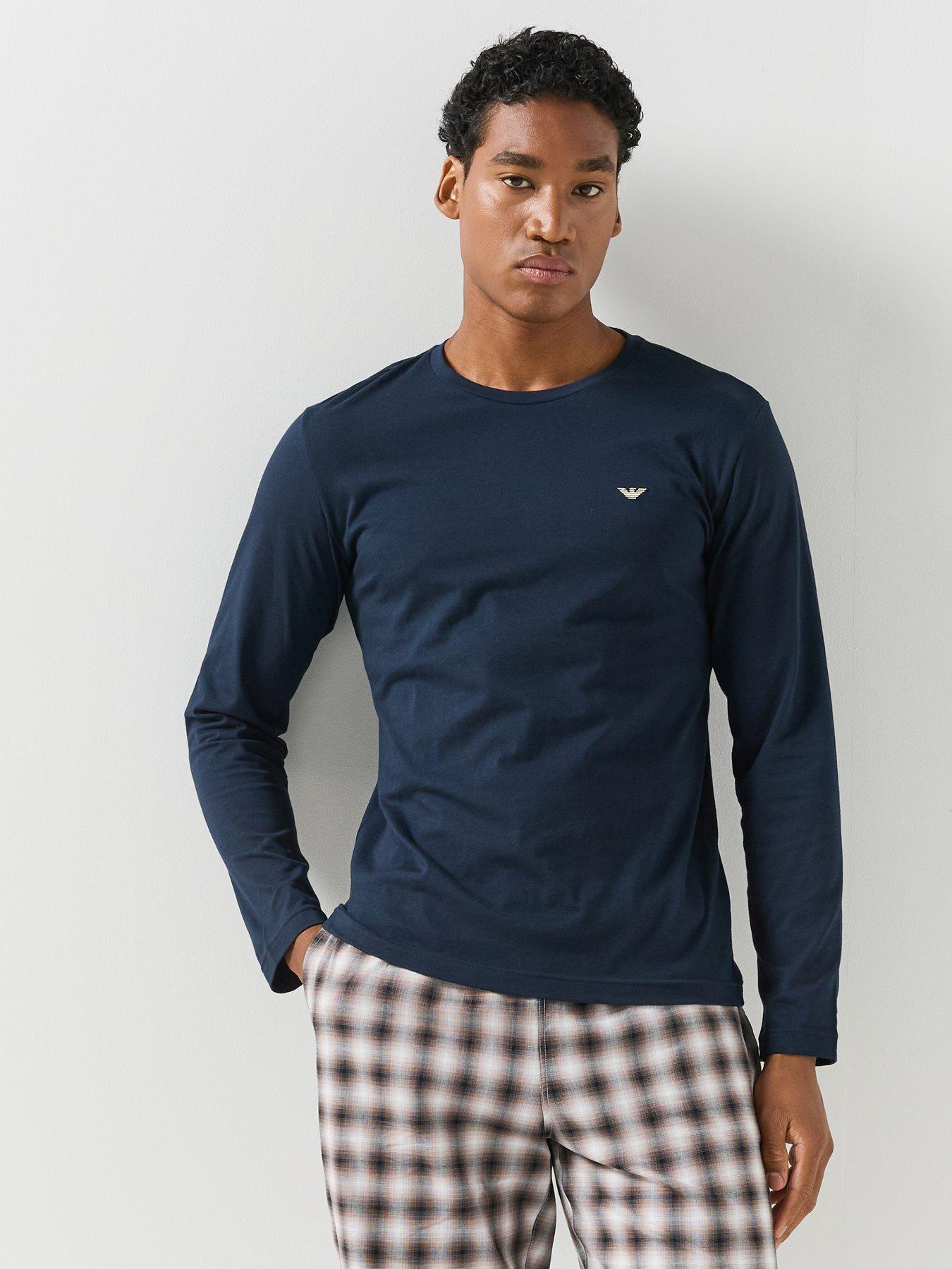 Image 3 of 4 of Emporio Armani Bodywear Mens Yarn Dyed Check Cotton Long Pyjama Set - Assorted