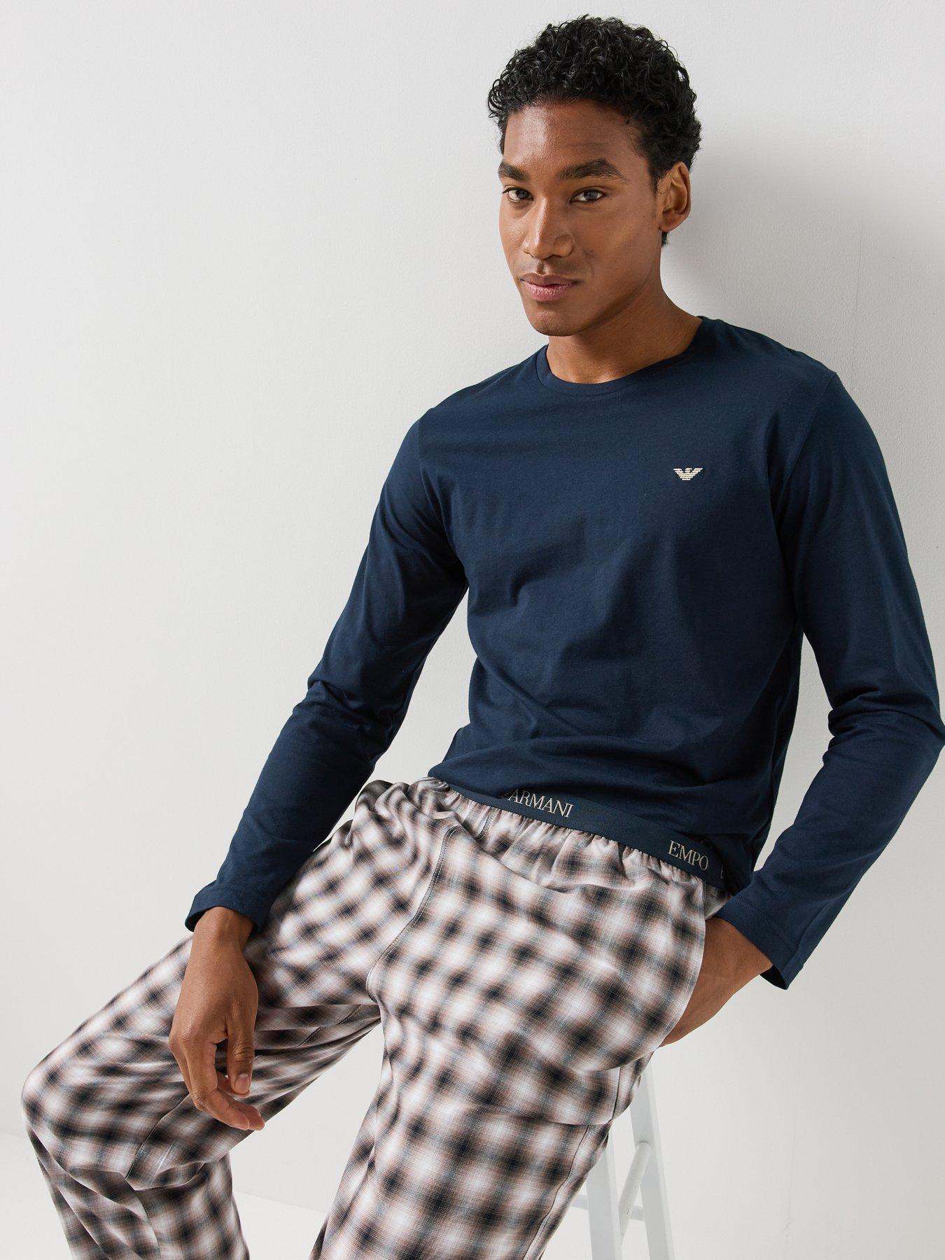 Image 4 of 4 of Emporio Armani Bodywear Mens Yarn Dyed Check Cotton Long Pyjama Set - Assorted