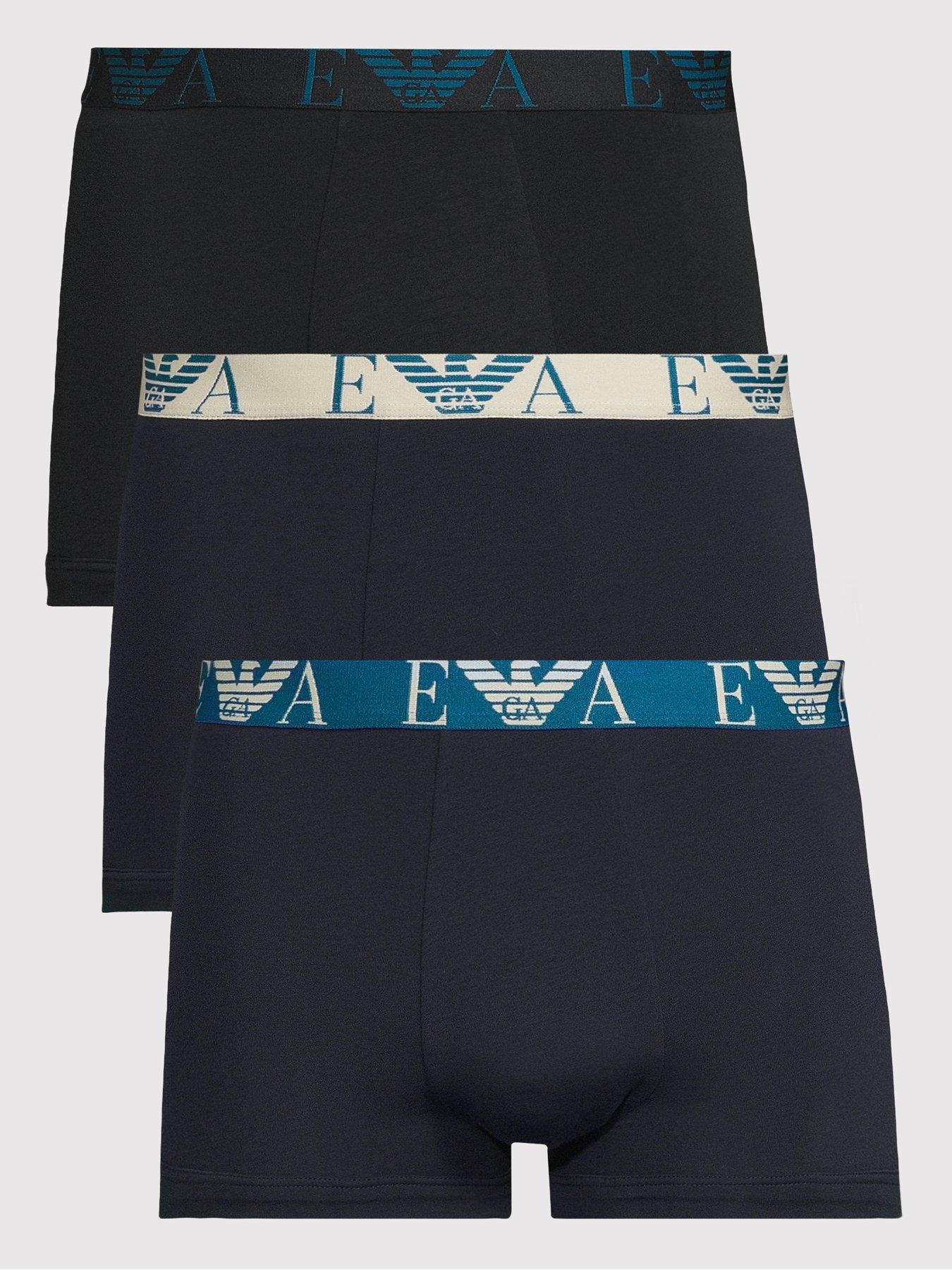Emporio Armani Bodywear Bold Monogram Waistband 3 Pack Trunks, Navy, Size S, Men