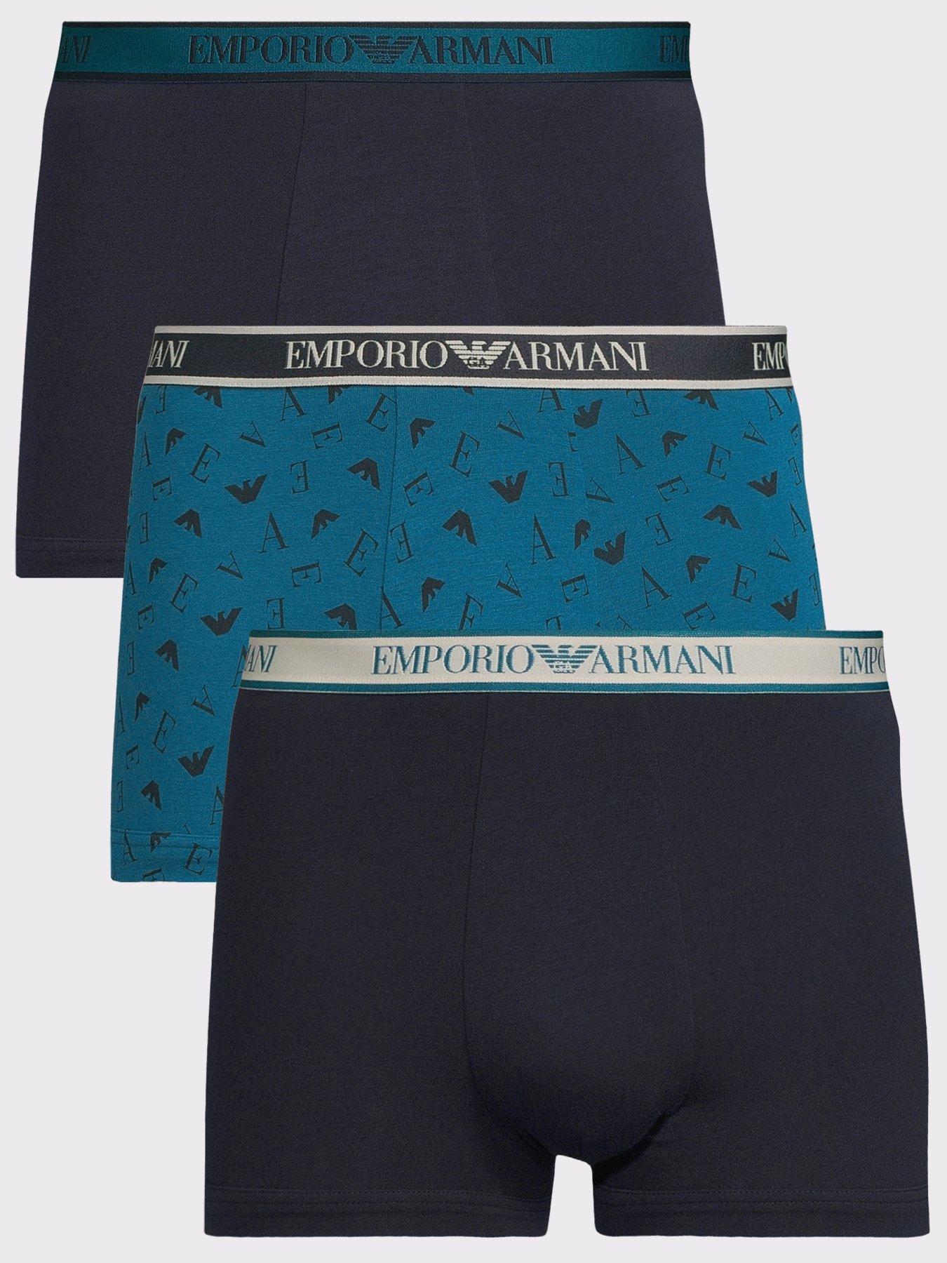 Emporio Armani Bodywear Bold Monogram Waistband 3 Pack Trunks, Assorted, Size Xl, Men