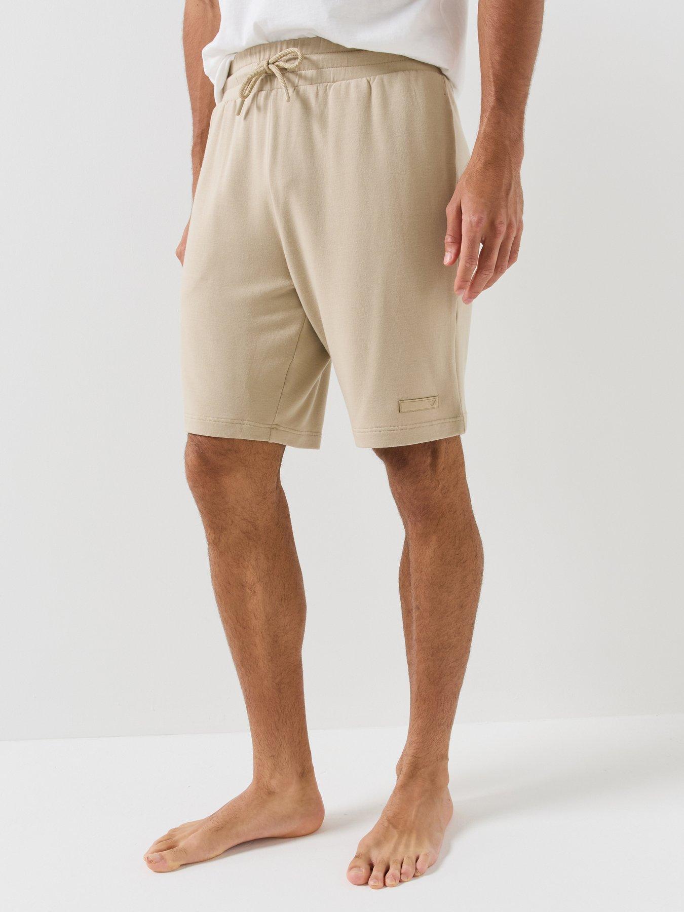 Image 1 of 6 of Emporio Armani Bodywear Mens Drawstring Waist Stretch Lounge Shorts - Beige
