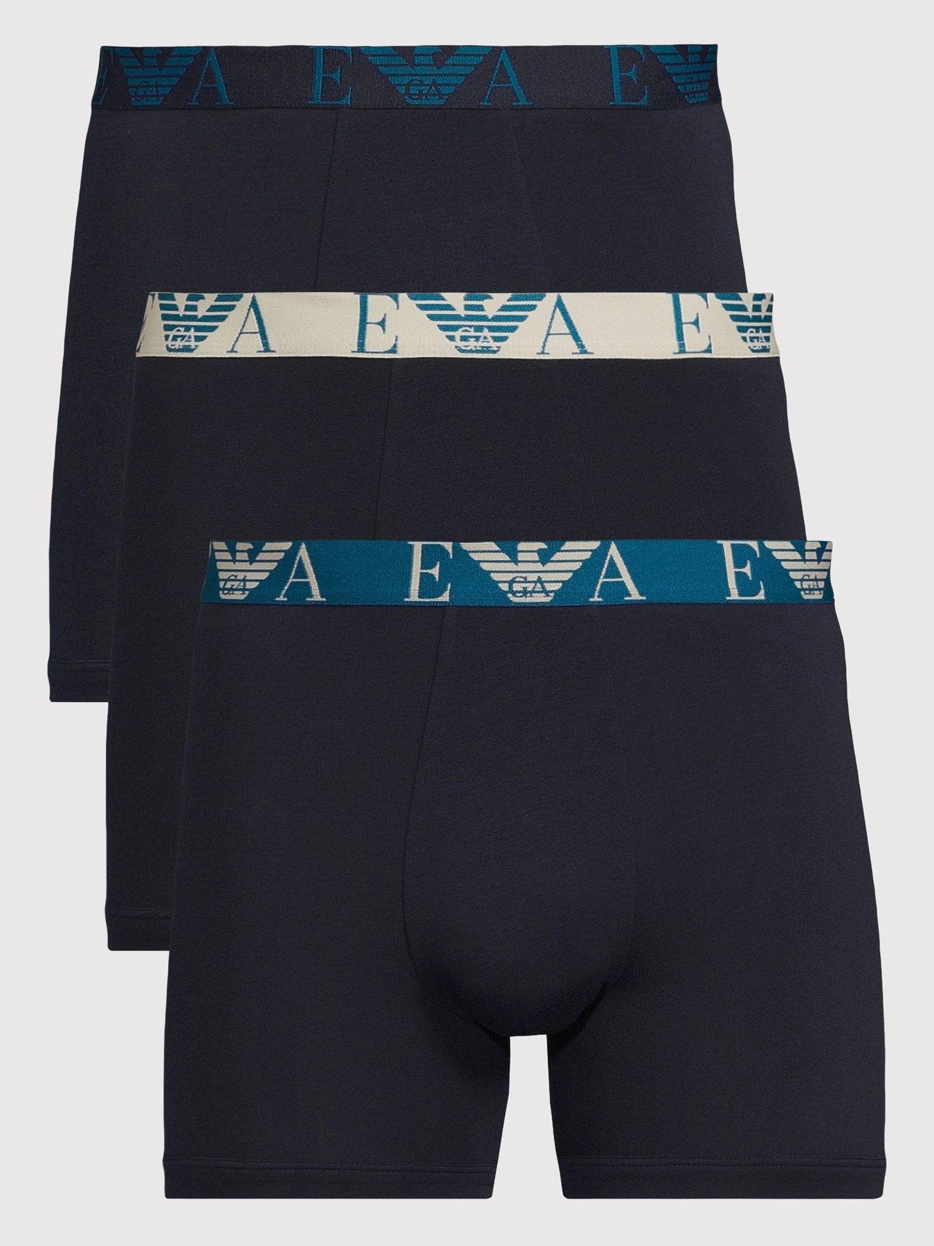 Emporio Armani Bodywear Bold Monogram Waistband 3 Pack Trunks, Navy, Size S, Men