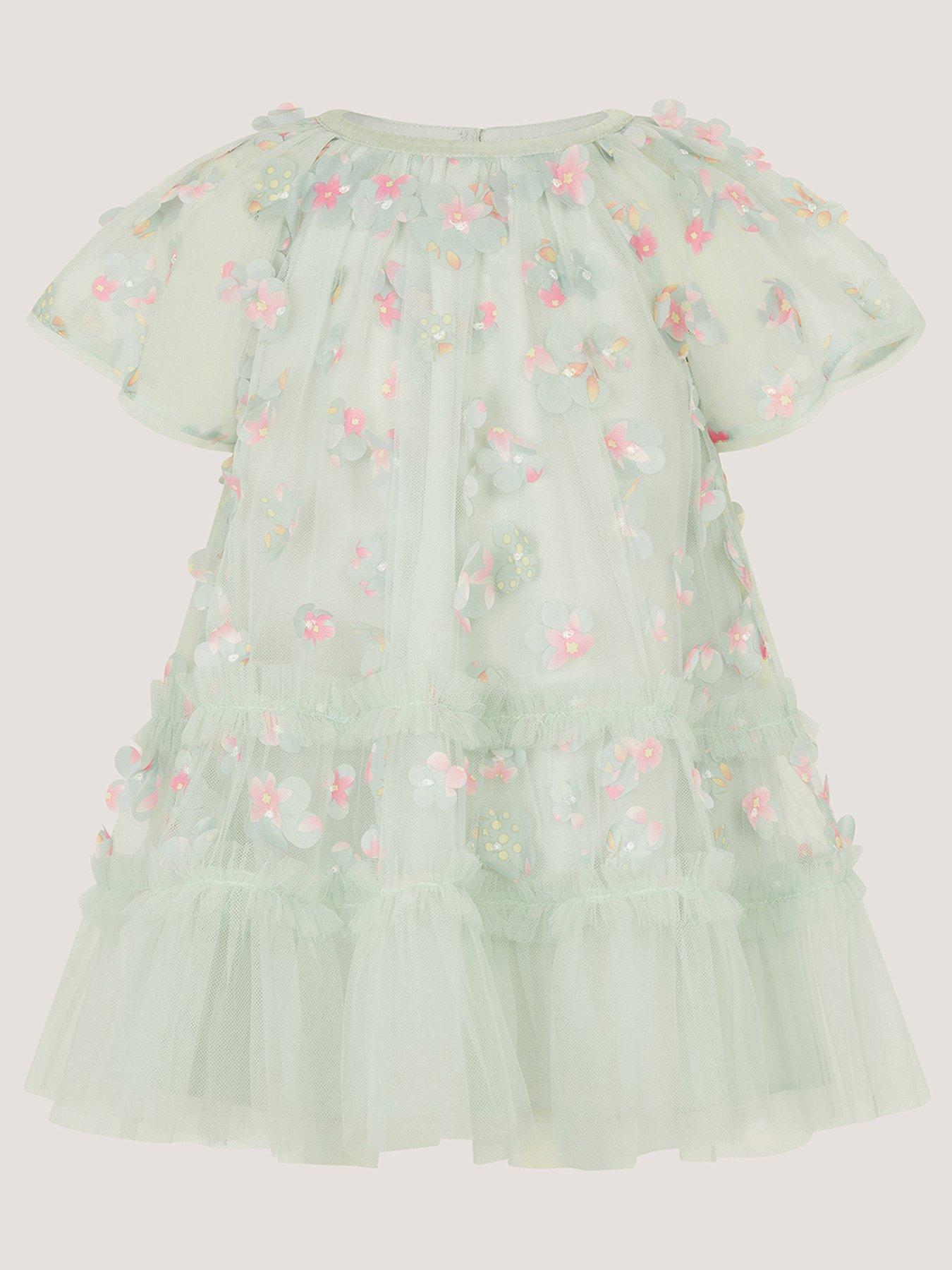Image 1 of 3 of Monsoon Baby Girls Kala 3D Print Swing Dress - Light Green