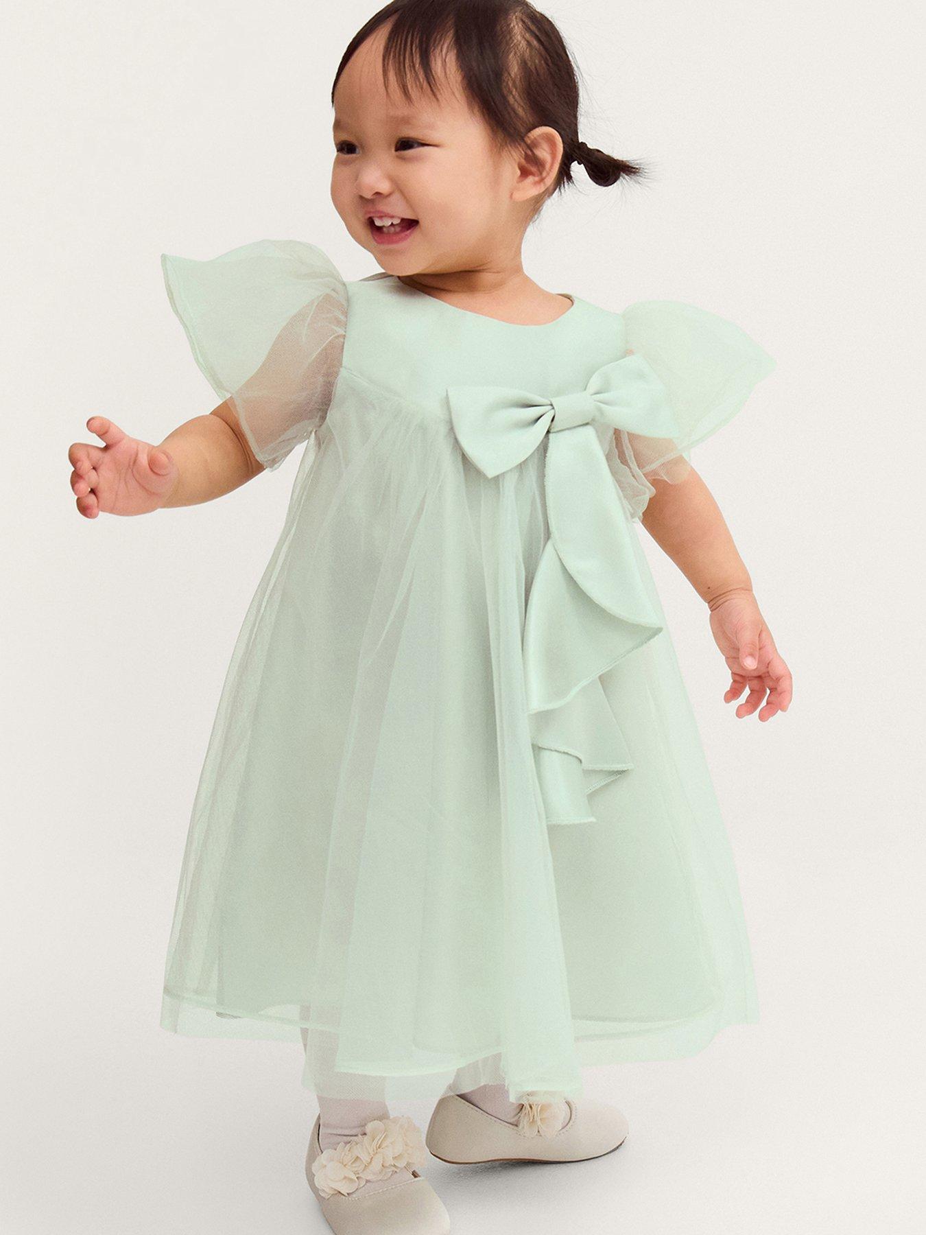 Monsoon Baby Girls Winnie Waterfall Dress - Light Green