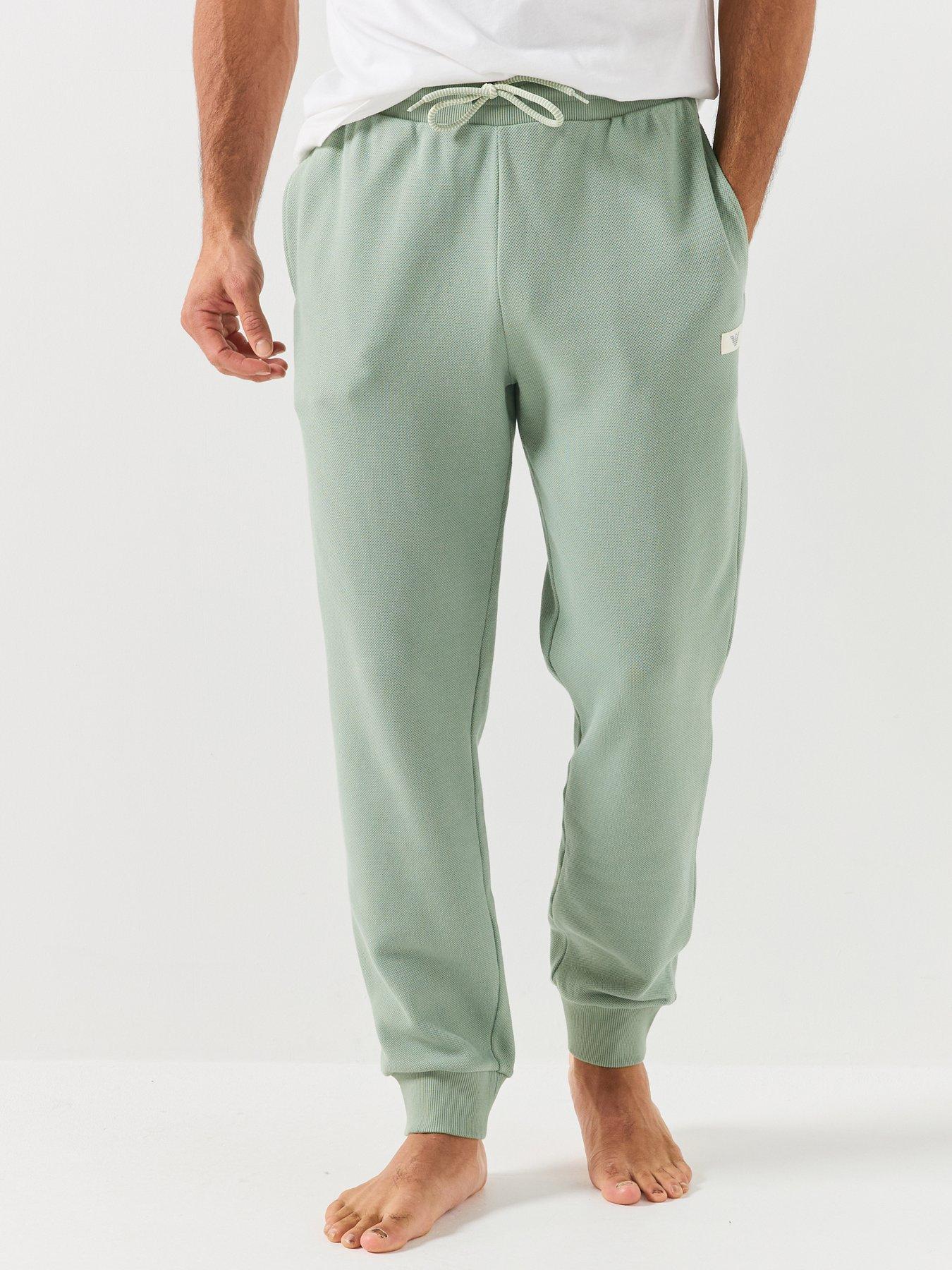 Image 1 of 5 of Emporio Armani Bodywear Mens Iconic Drawcord Cuffed Lounge Trousers - Light Green
