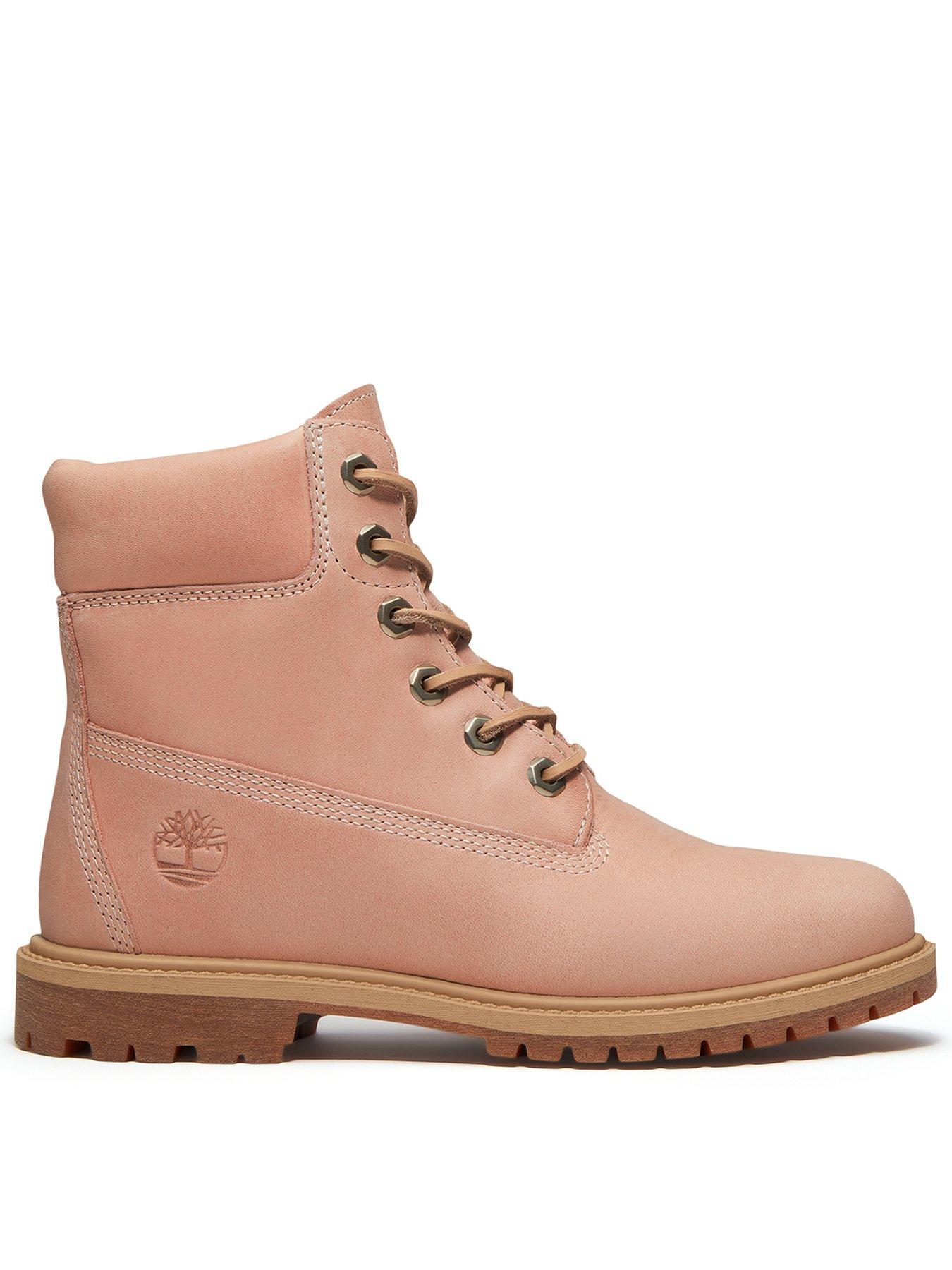 Image 1 of 7 of Timberland Womens Full-Grain Leather Lace-Up 6 Inch Boots - Pink