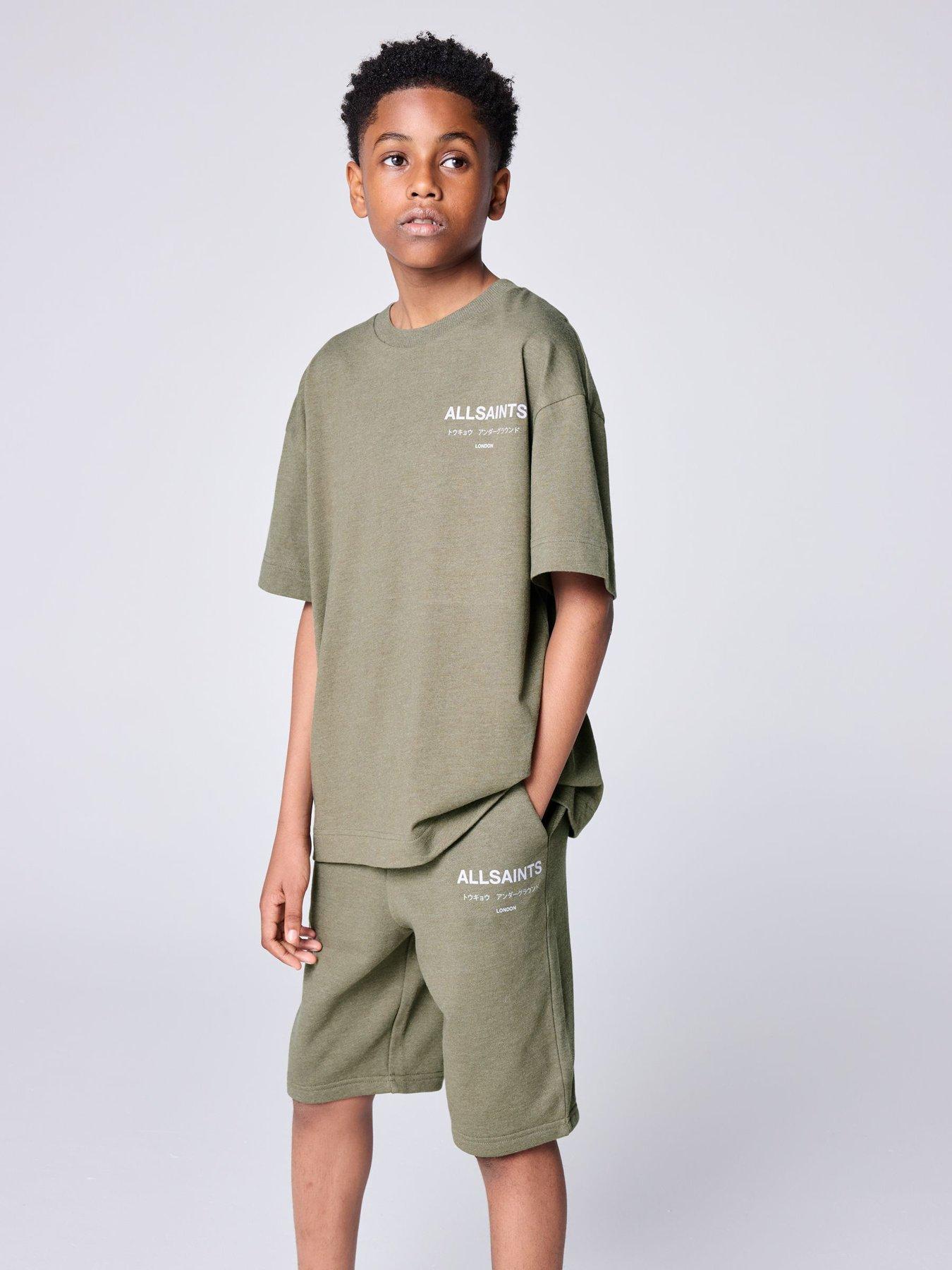 smALLSAINTS Boys Washed Underground T-shirt & Shorts Set, Green, Size Age: 10-11 Years