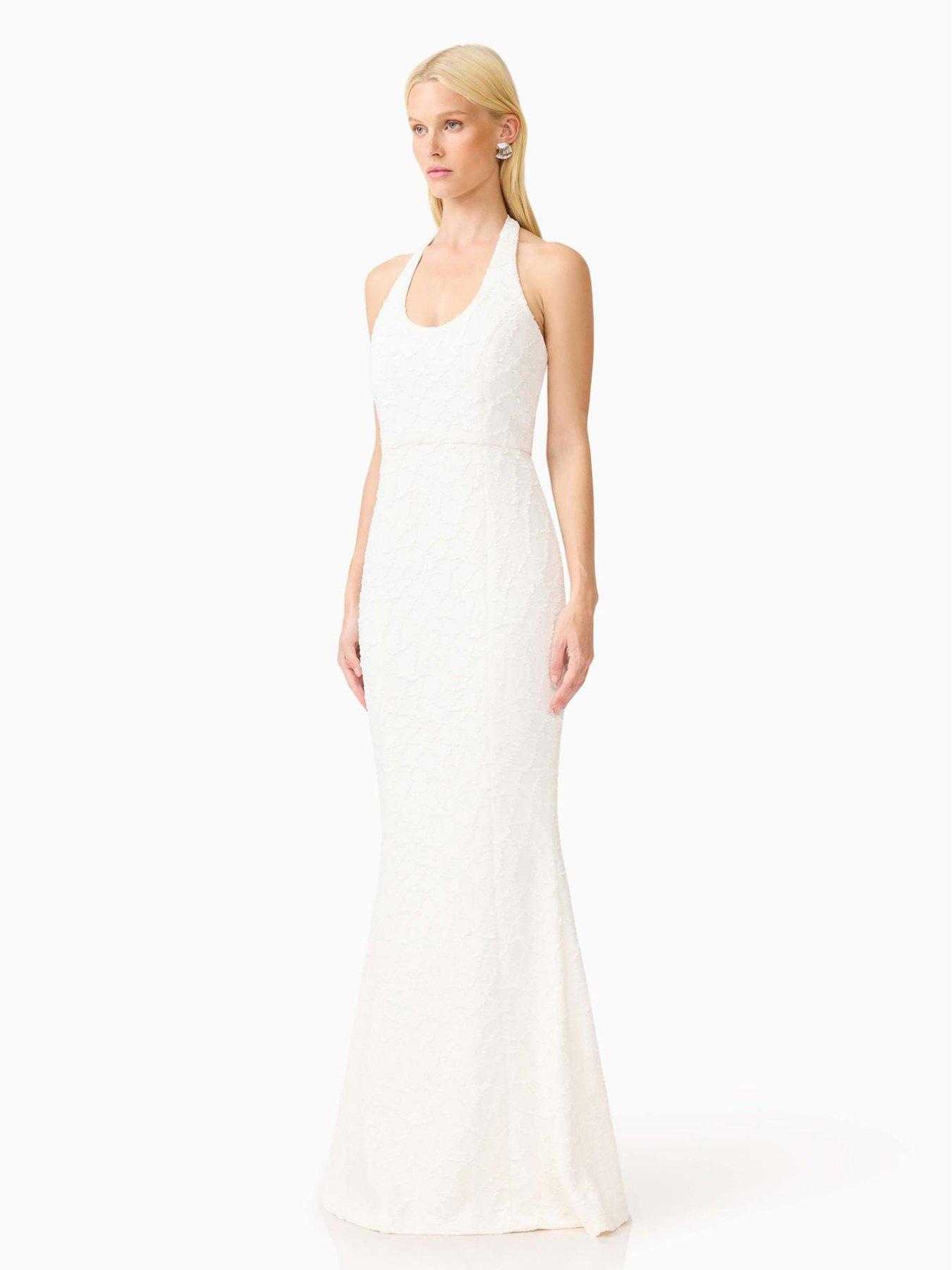 Image 3 of 6 of Elliatt Alexandra Halter Neck Gown With Mermaid Hemline - White
