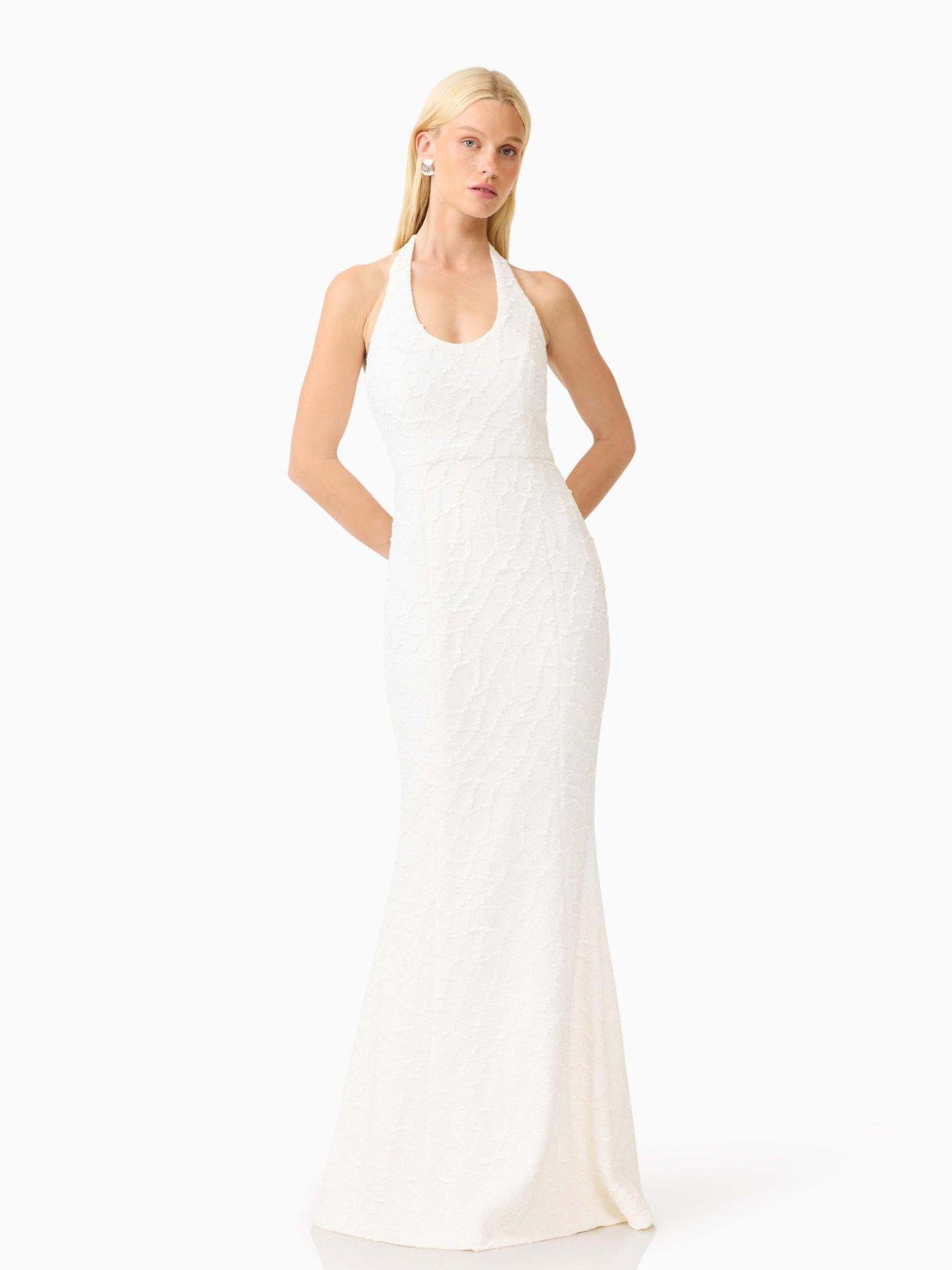 Image 4 of 6 of Elliatt Alexandra Halter Neck Gown With Mermaid Hemline - White